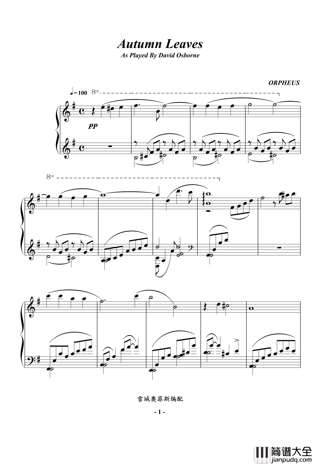 Autumn_Leaves钢琴谱_David_Osborne