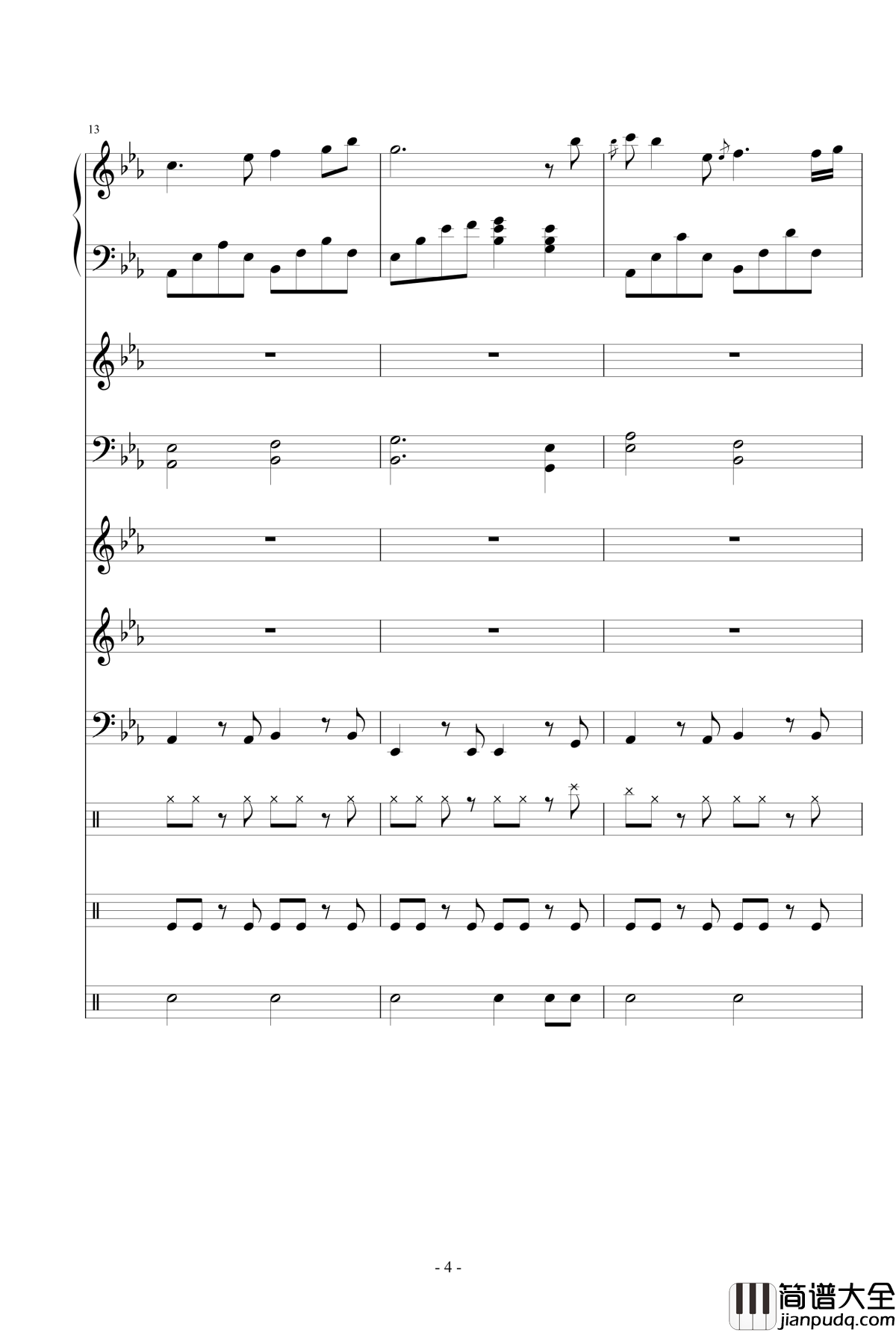 欢乐降E调钢琴谱_Dollman