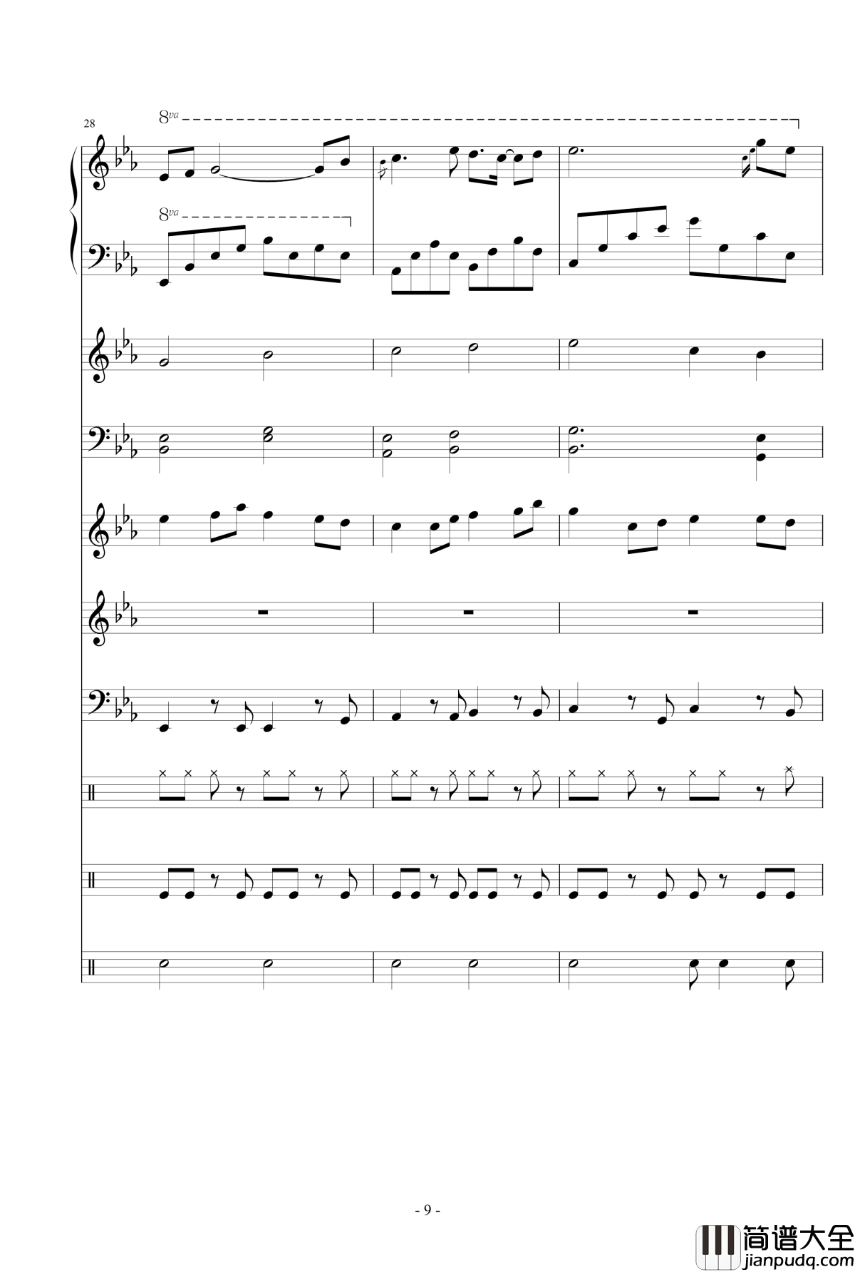 欢乐降E调钢琴谱_Dollman