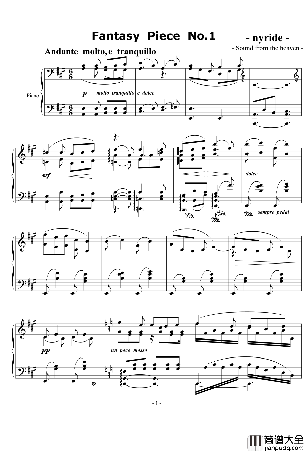 A大调幻想小品钢琴谱_天籁传声