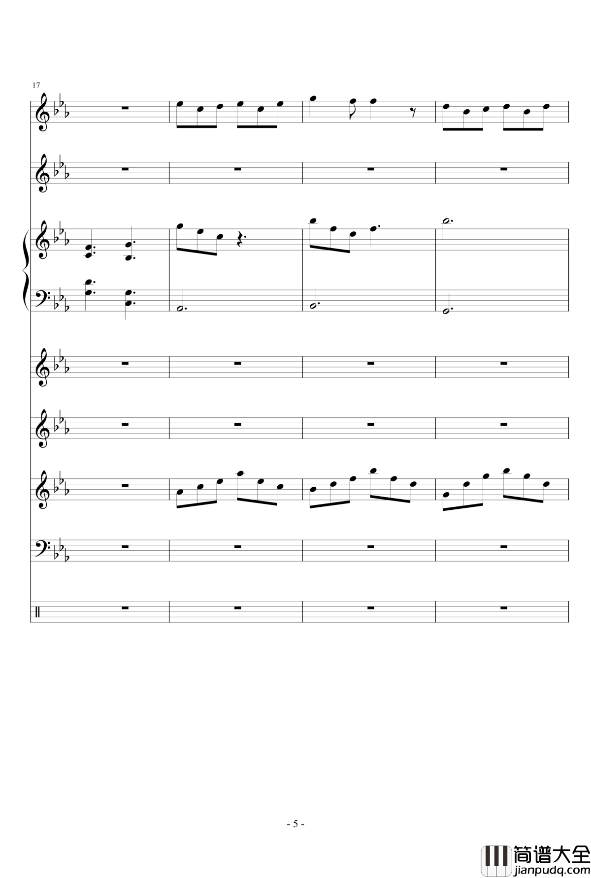 走在冷风中钢琴谱_乐队总谱_刘思涵