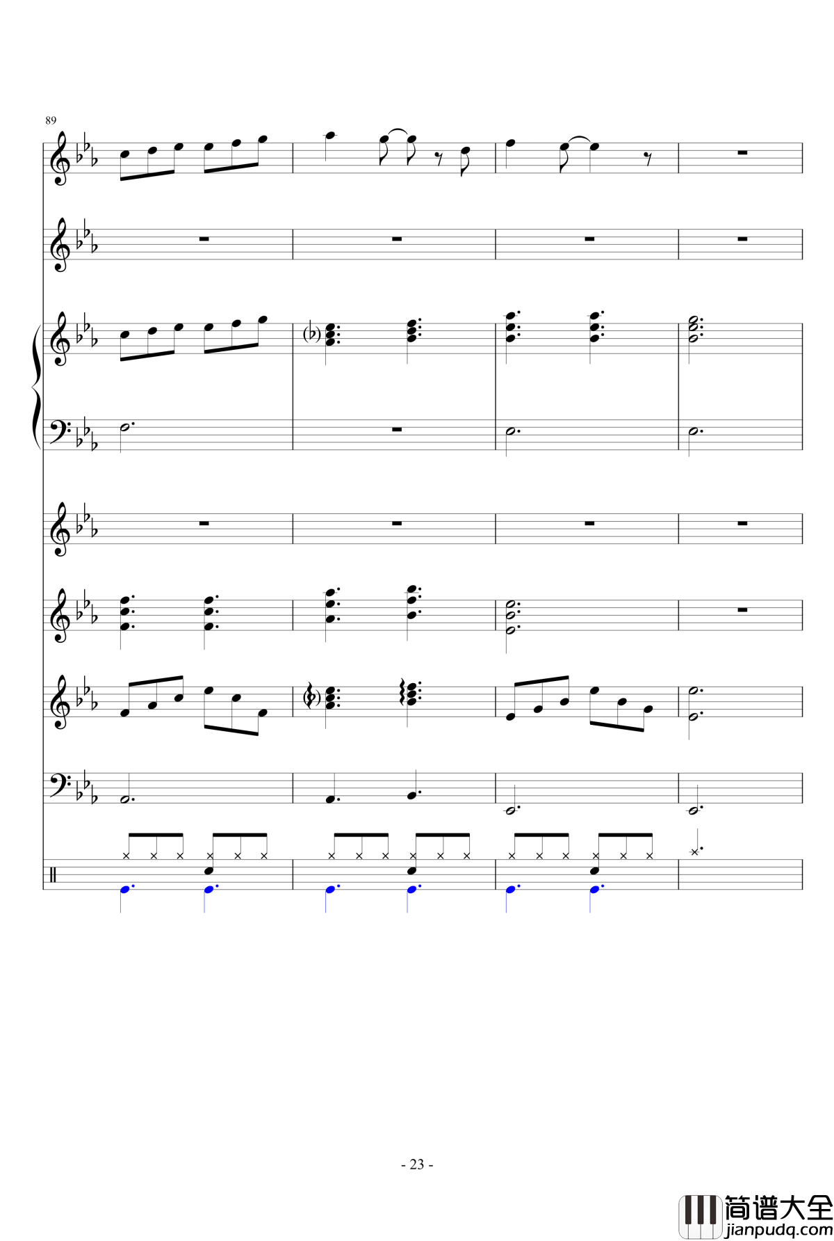 走在冷风中钢琴谱_乐队总谱_刘思涵