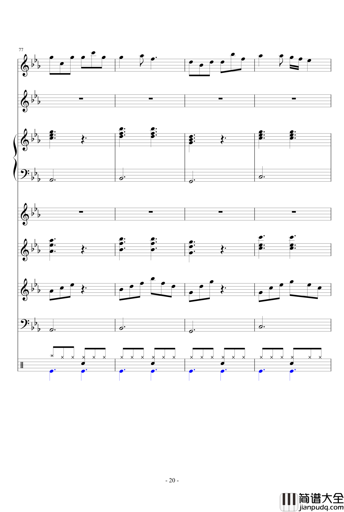 走在冷风中钢琴谱_乐队总谱_刘思涵