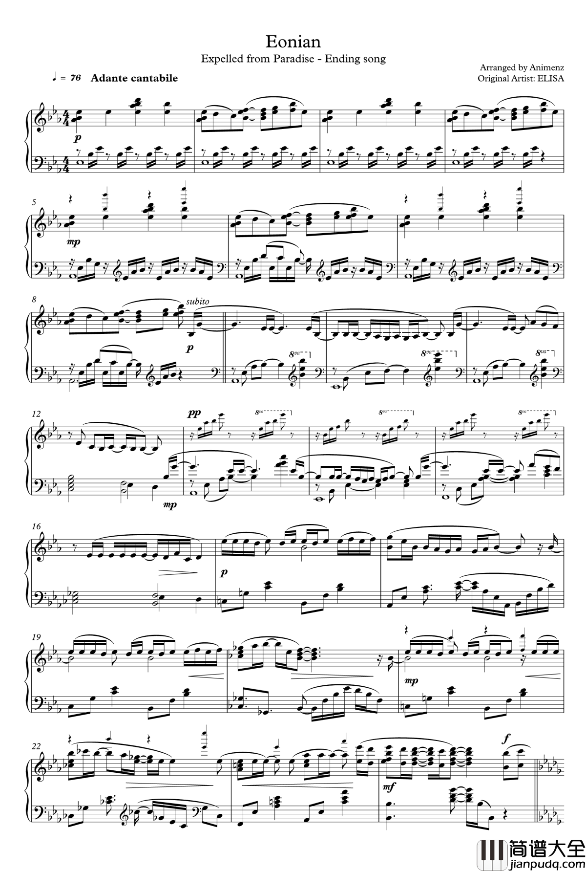 EONIAN钢琴谱_Animenz
