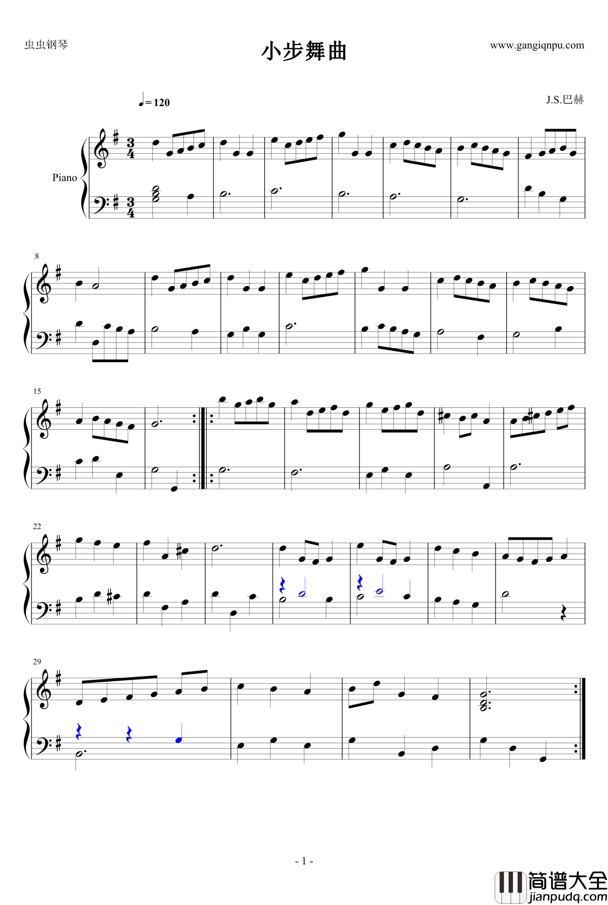 G大调小步舞曲钢琴谱_雅克·奥芬巴赫