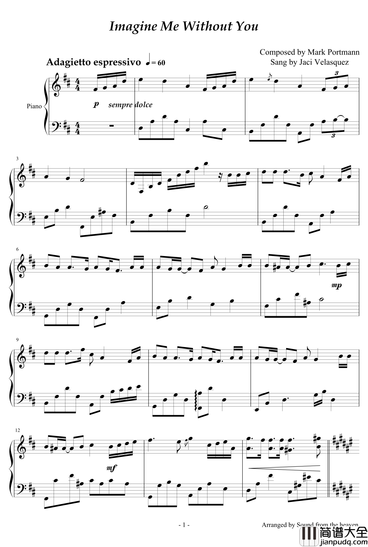Imagine_Me_Without钢琴谱_You_Jaci_Velasquez