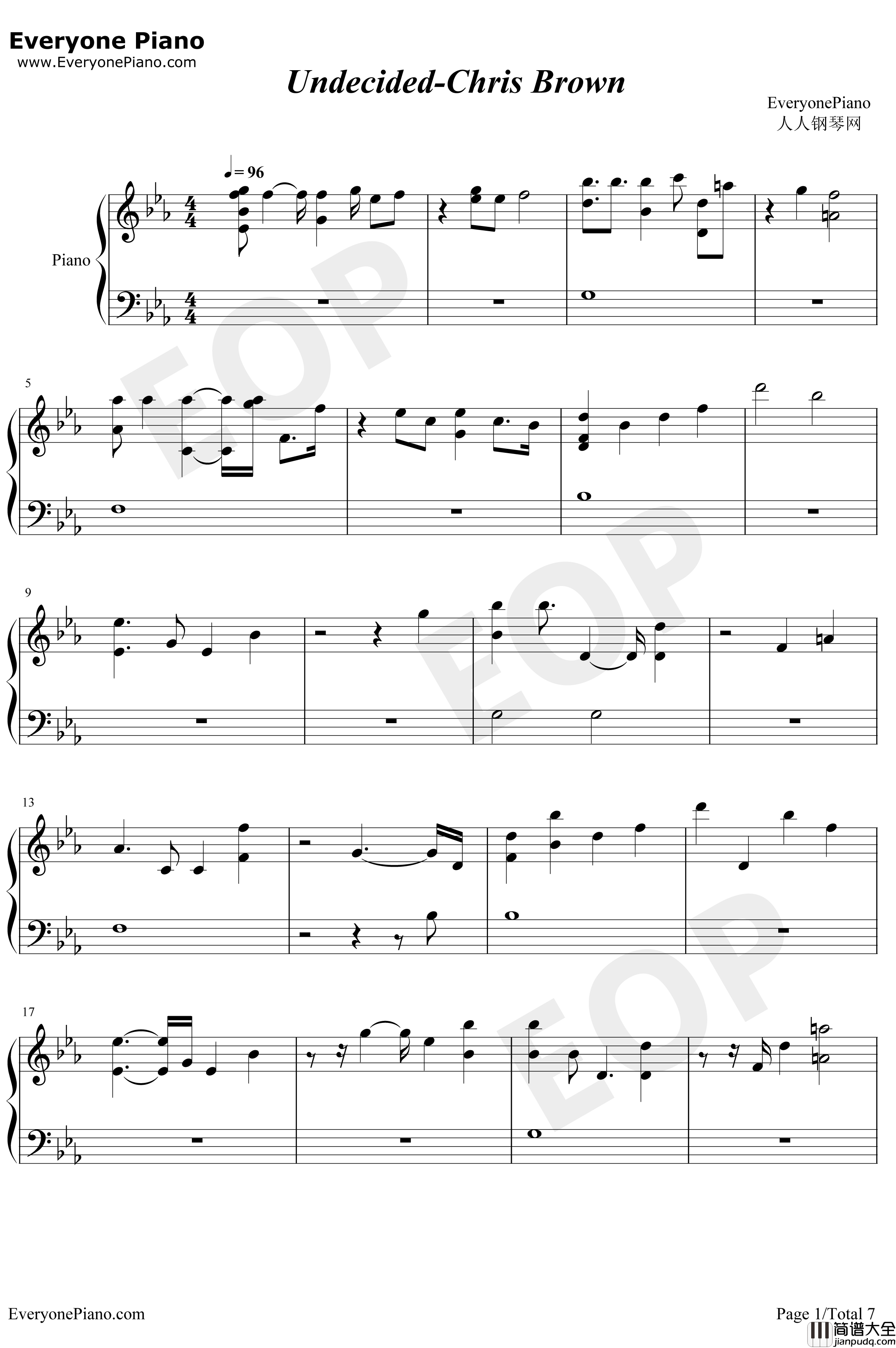 Undecided钢琴谱_ChrisBrown