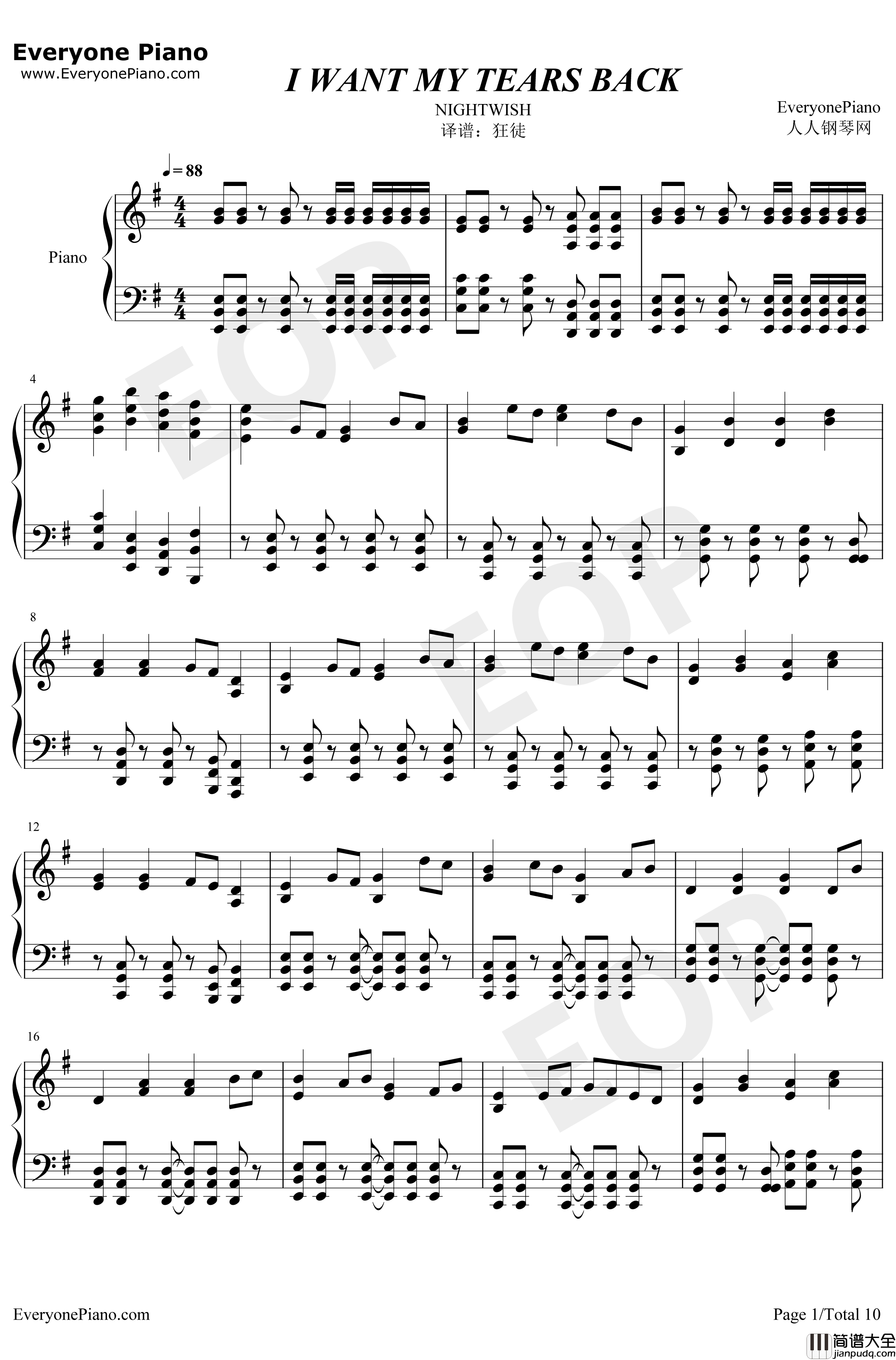I_Want_My_Tears_Back钢琴谱_Nightwish