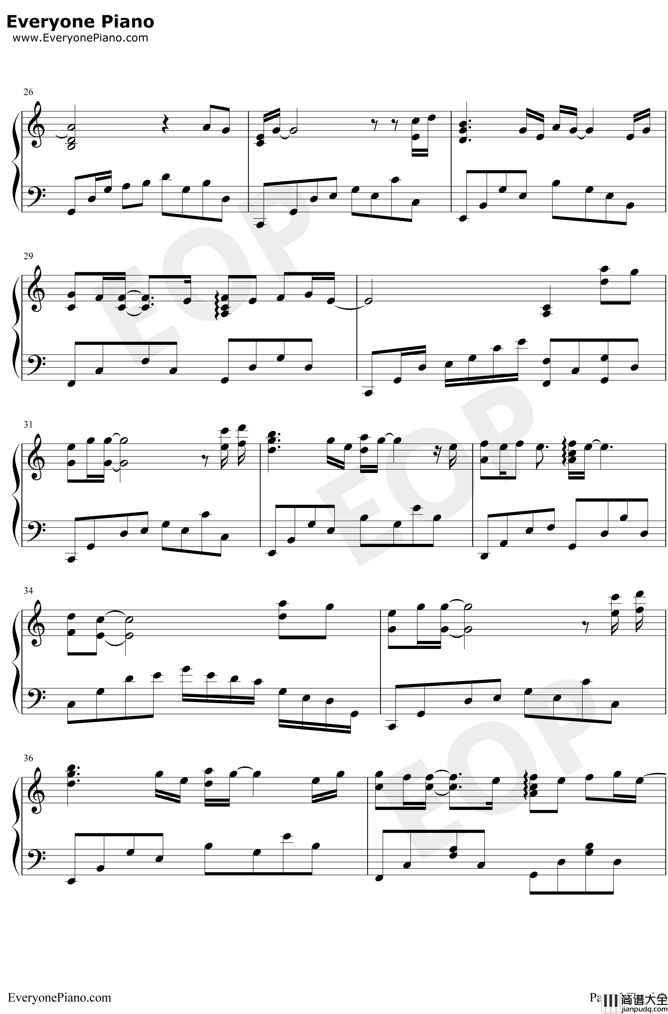 想你钢琴谱_张敬轩_完美独奏版