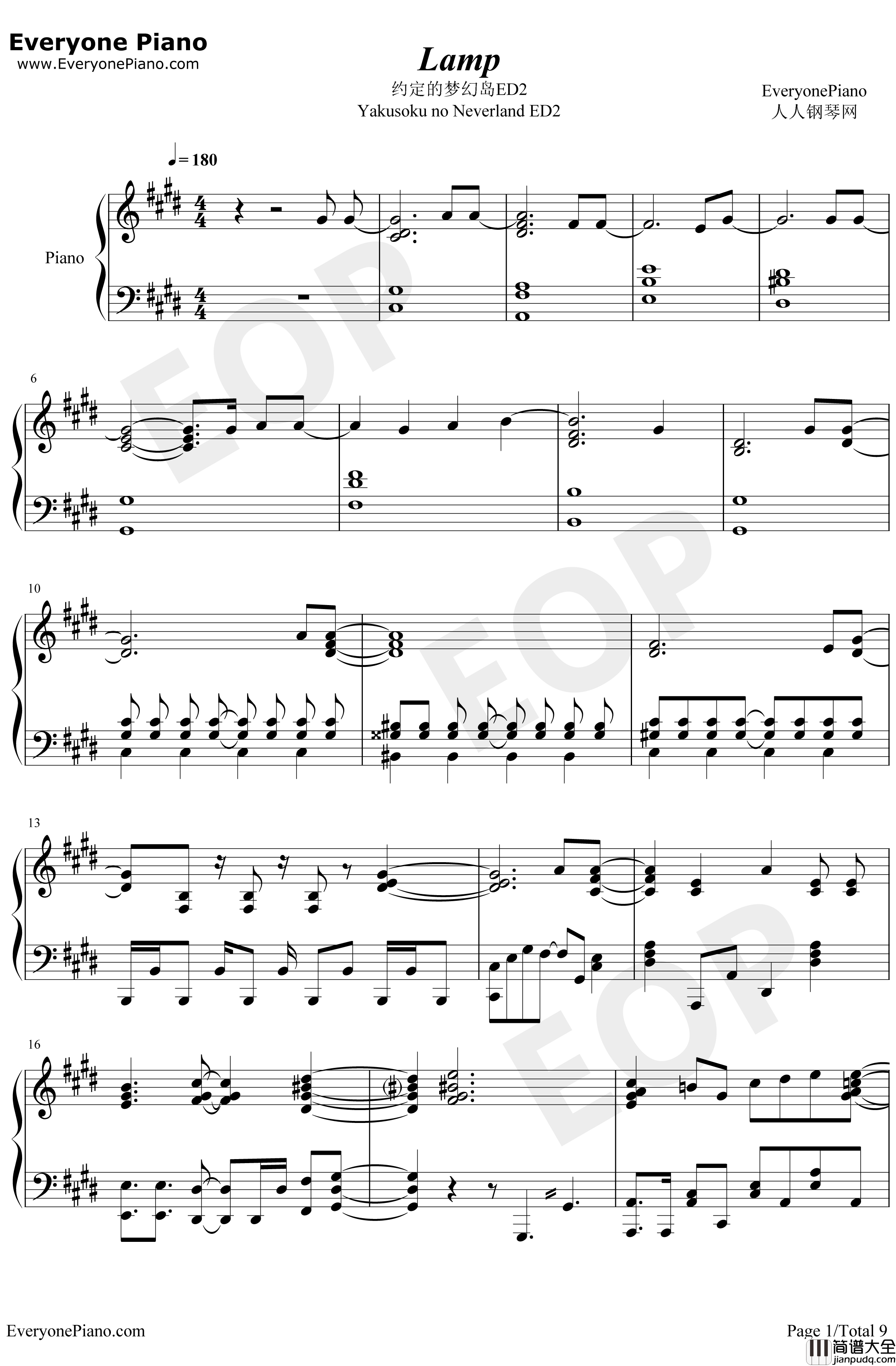 Lamp钢琴谱_CöshuNie_约定的梦幻岛ED2