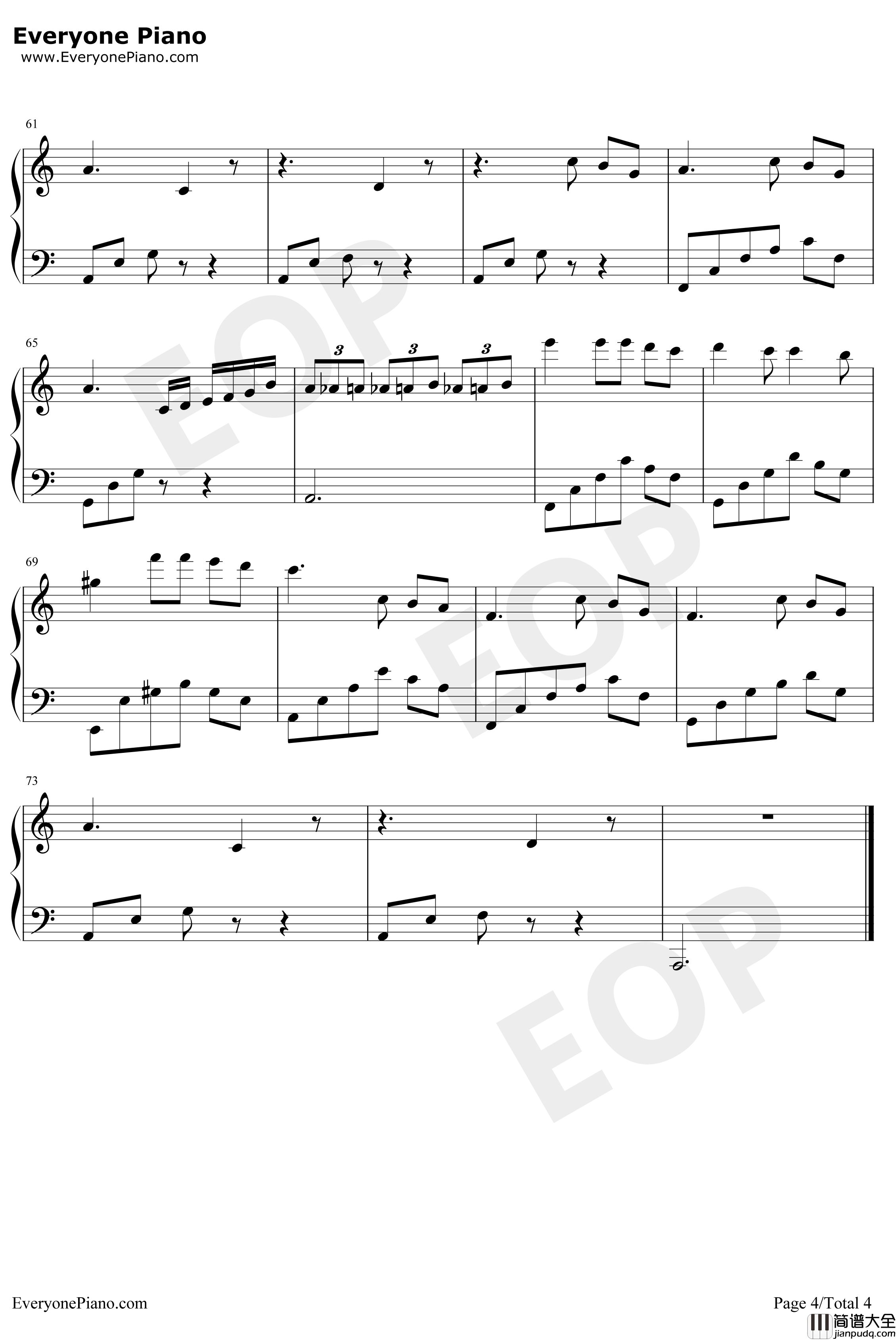 故事细腻钢琴简单演奏版钢琴谱_林俊杰