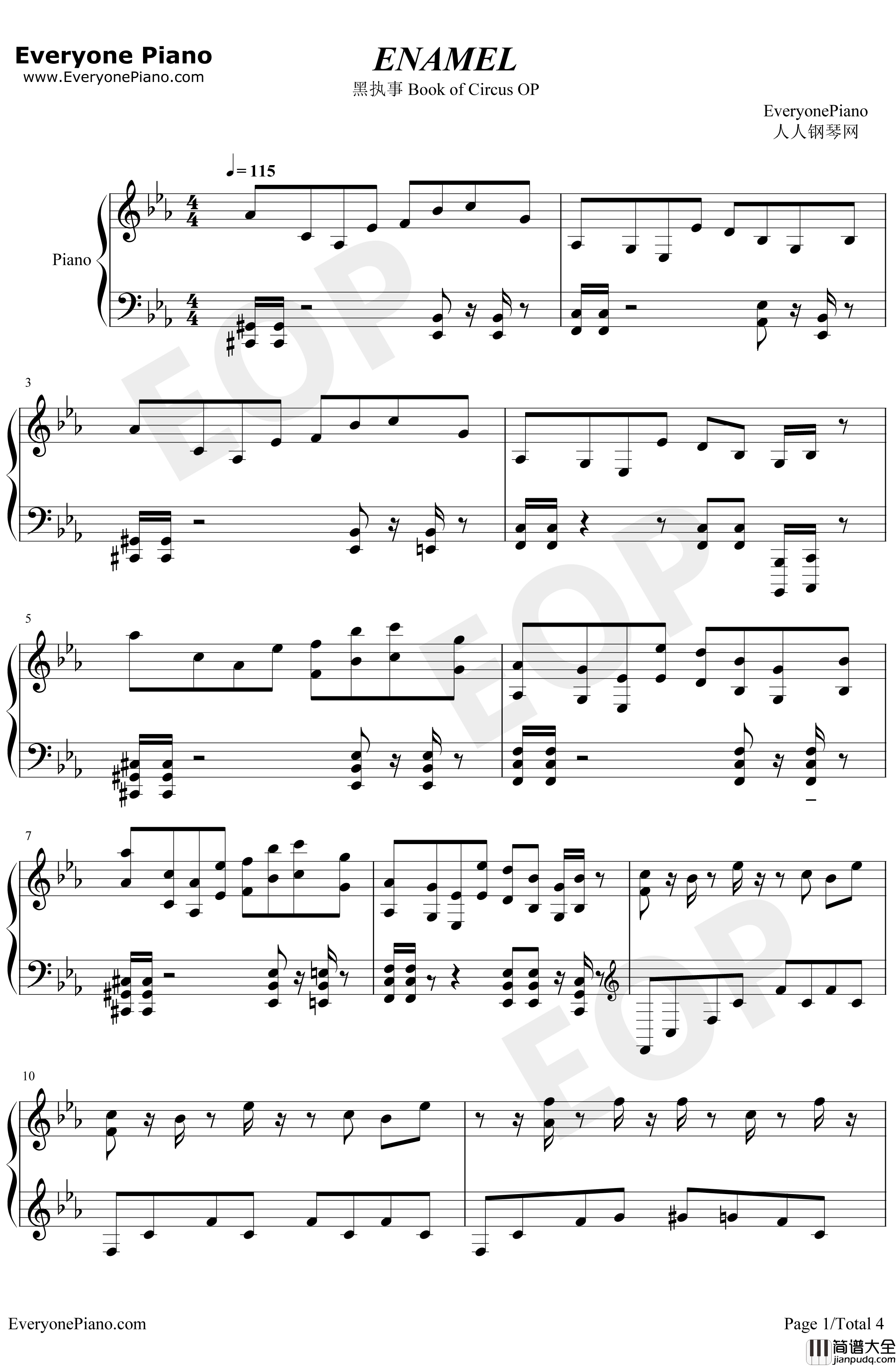 ENAMEL钢琴谱_SID_黑执事BookofCircusOP