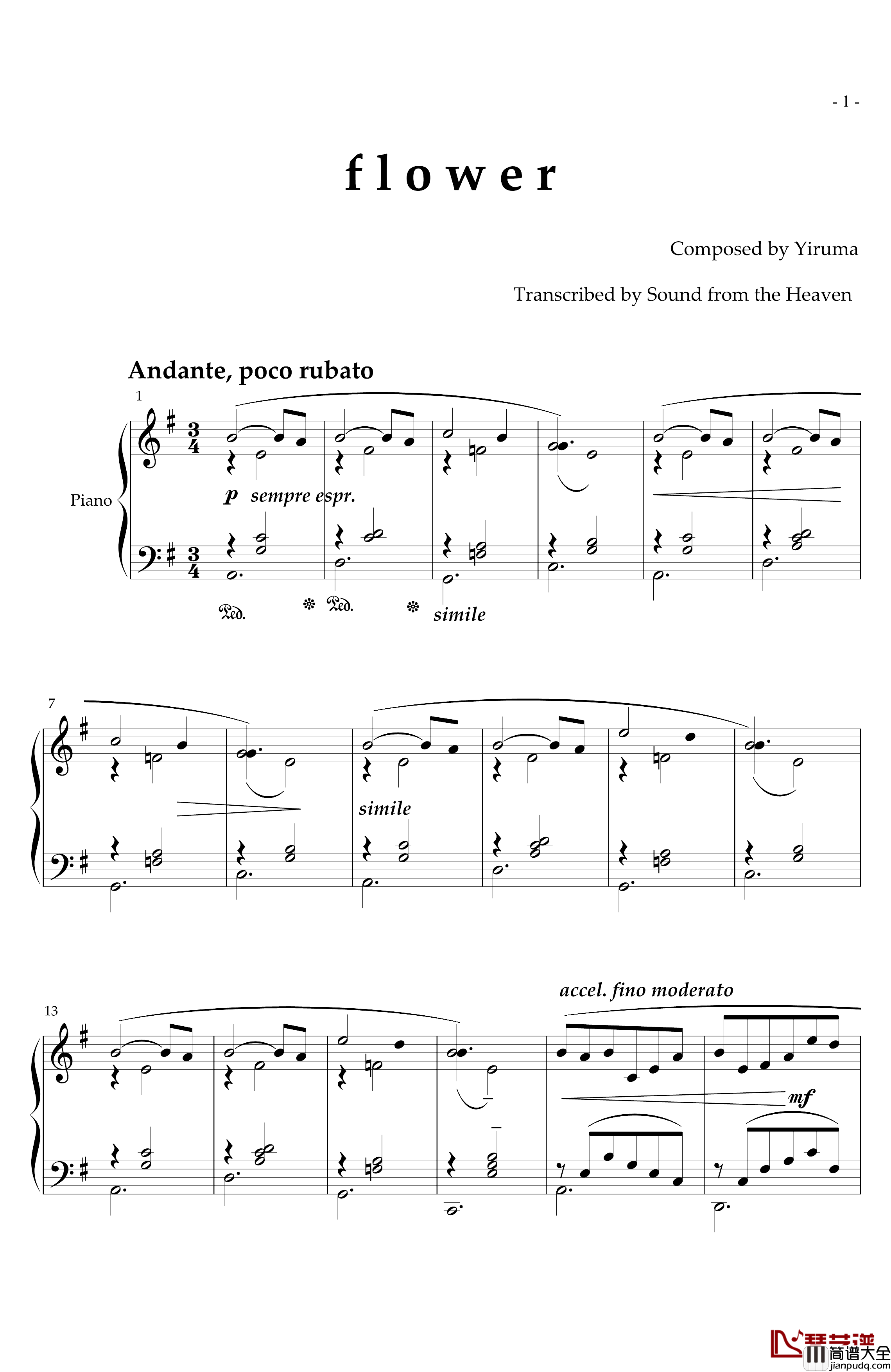 flower钢琴谱_Yiruma
