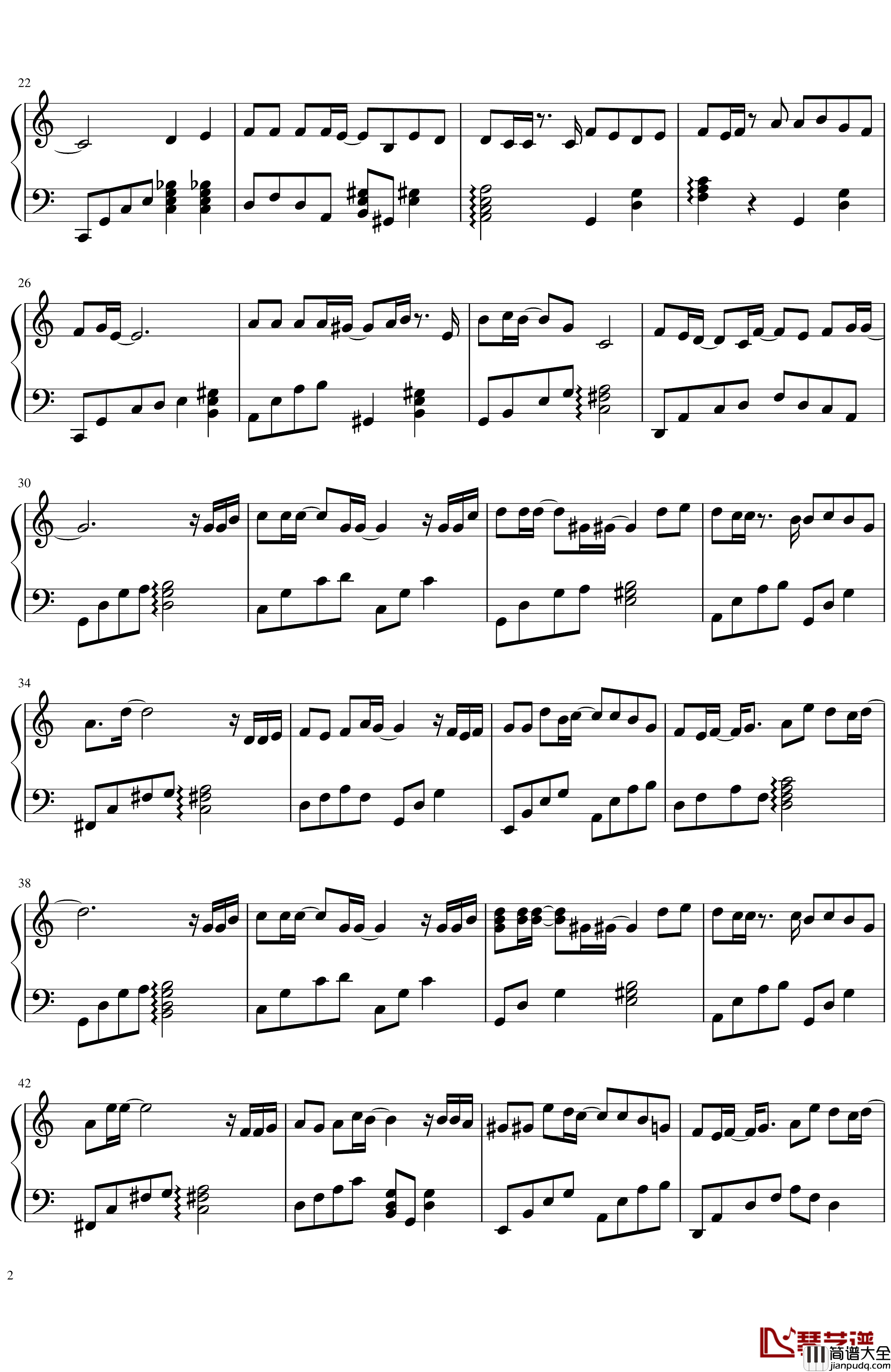 那些年钢琴谱_C调版_胡夏