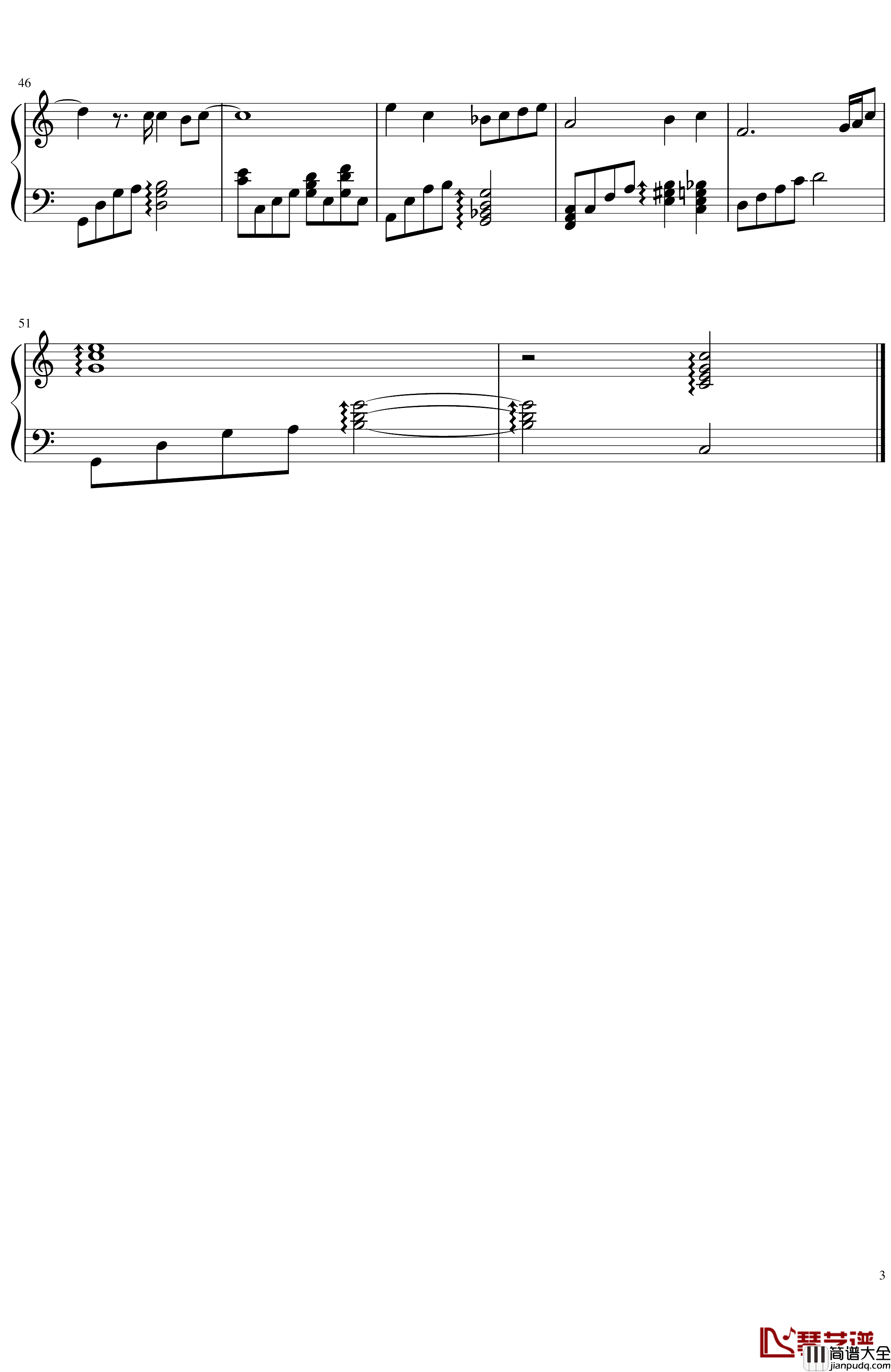 那些年钢琴谱_C调版_胡夏