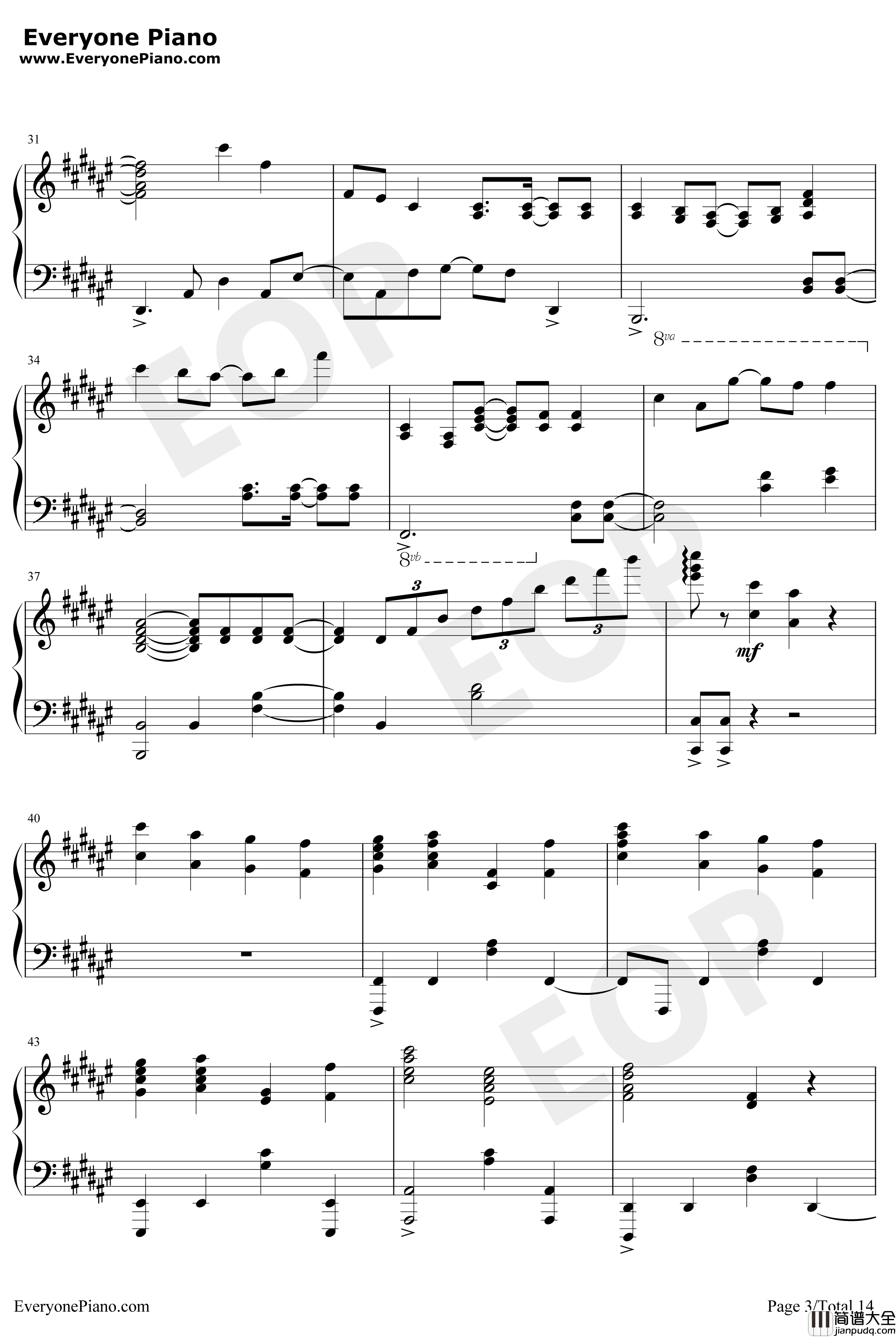 きみの名前钢琴谱_藤川千爱_盾之勇者成名录ED