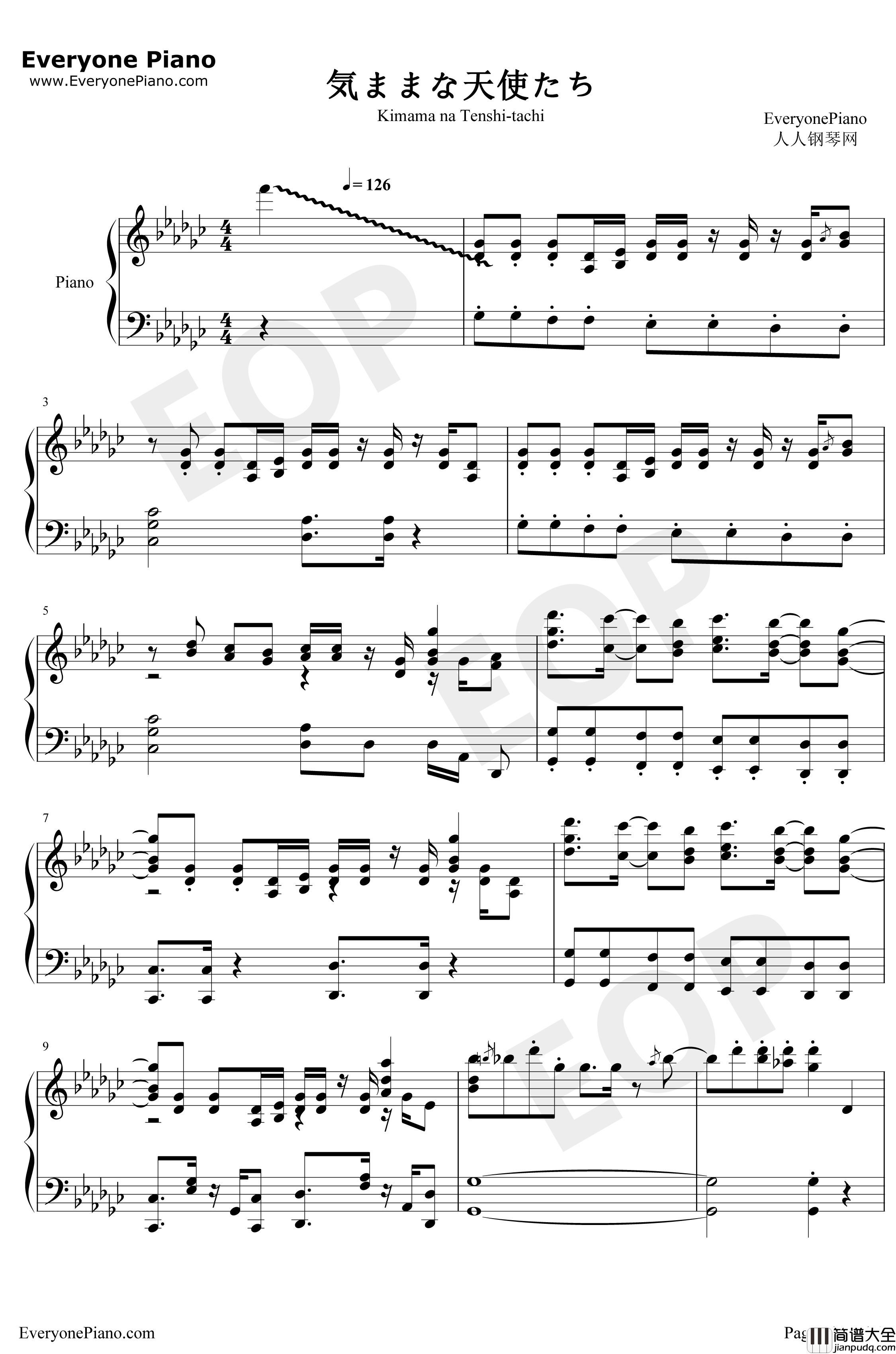 気ままな天使たち钢琴谱_わたてん☆5_天使降临到了我的身边OP