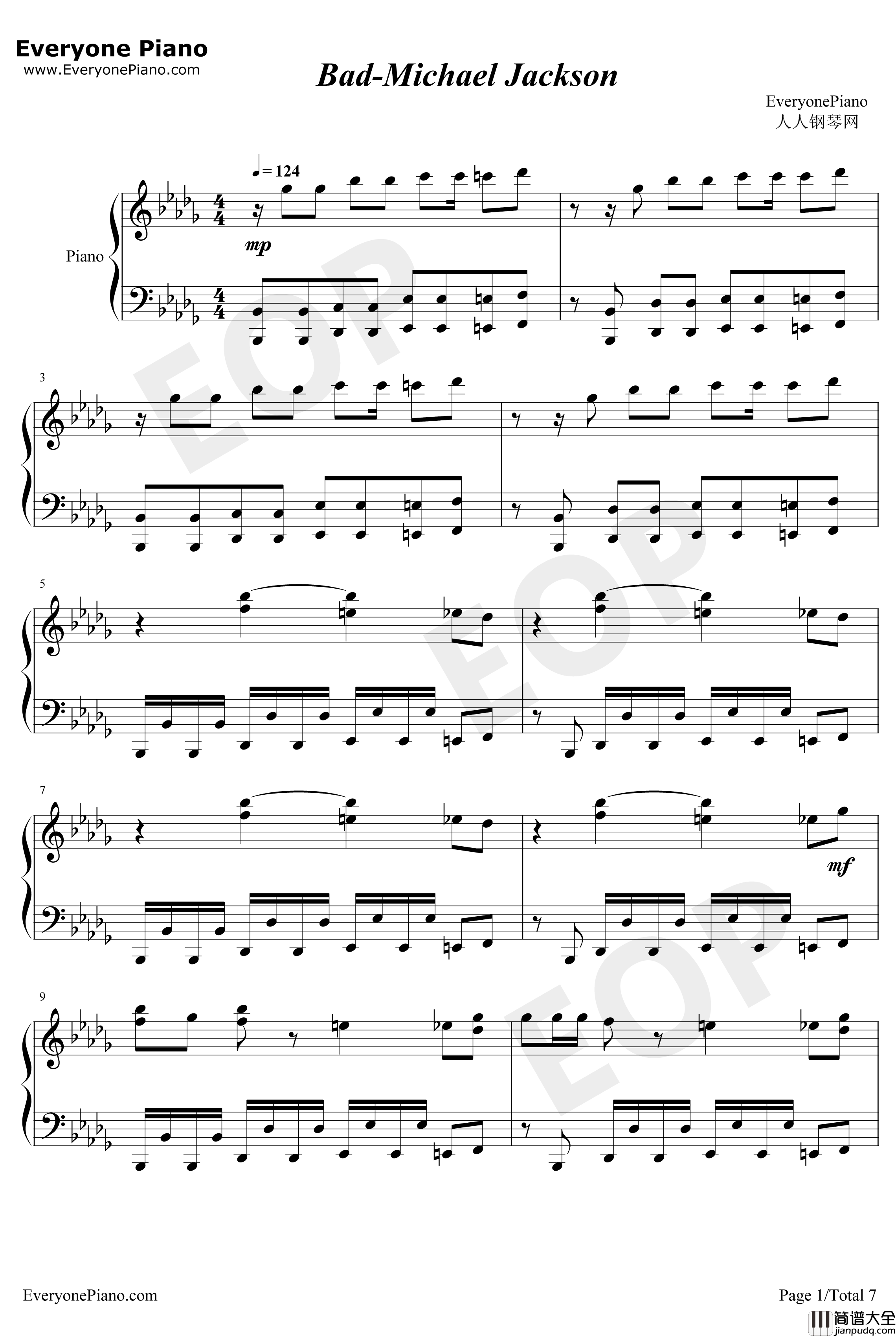 Bad钢琴谱_MichaelJackson_MichaelJackson