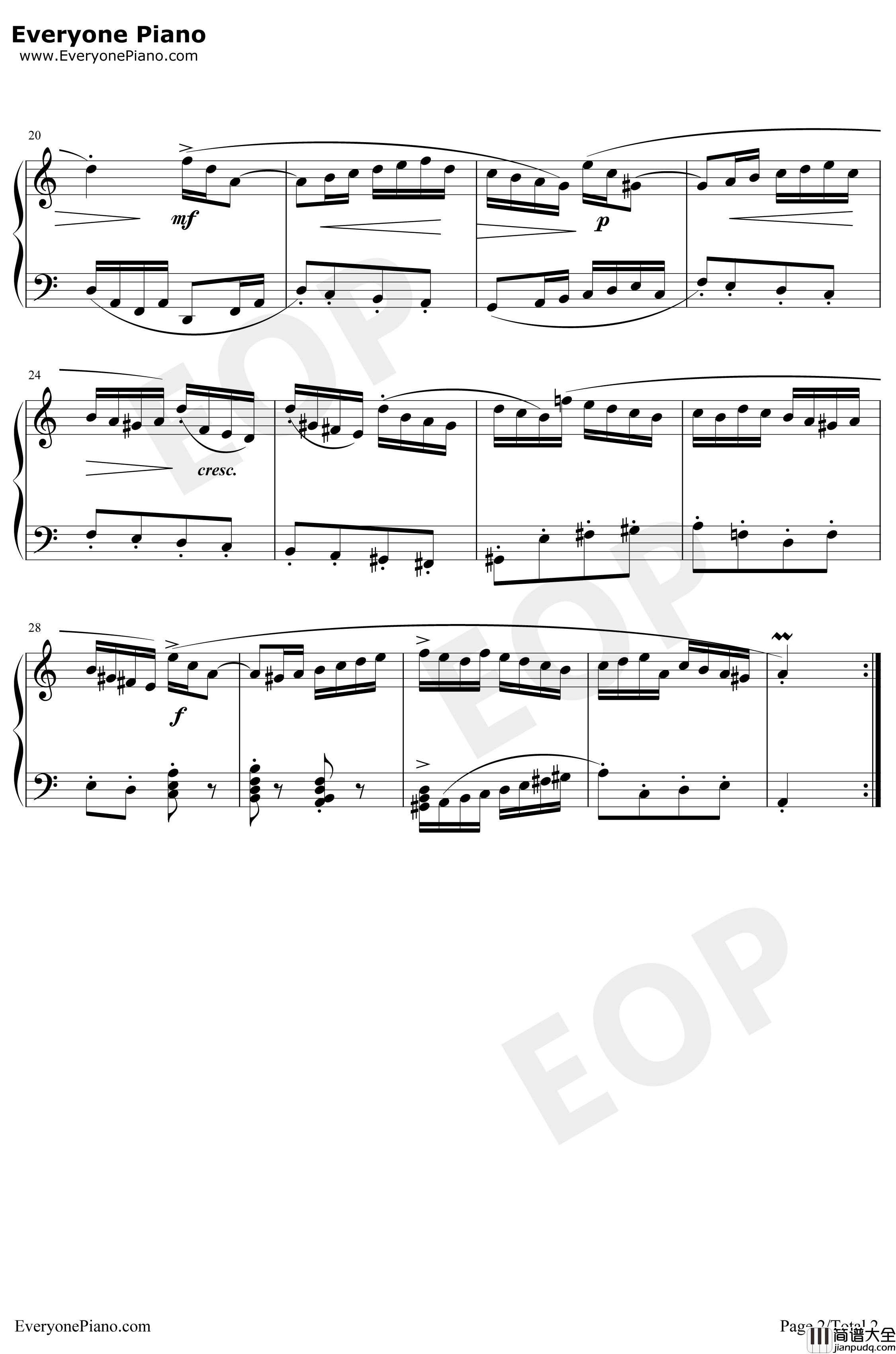 谐谑曲25钢琴谱_巴赫_巴赫初级钢琴曲集