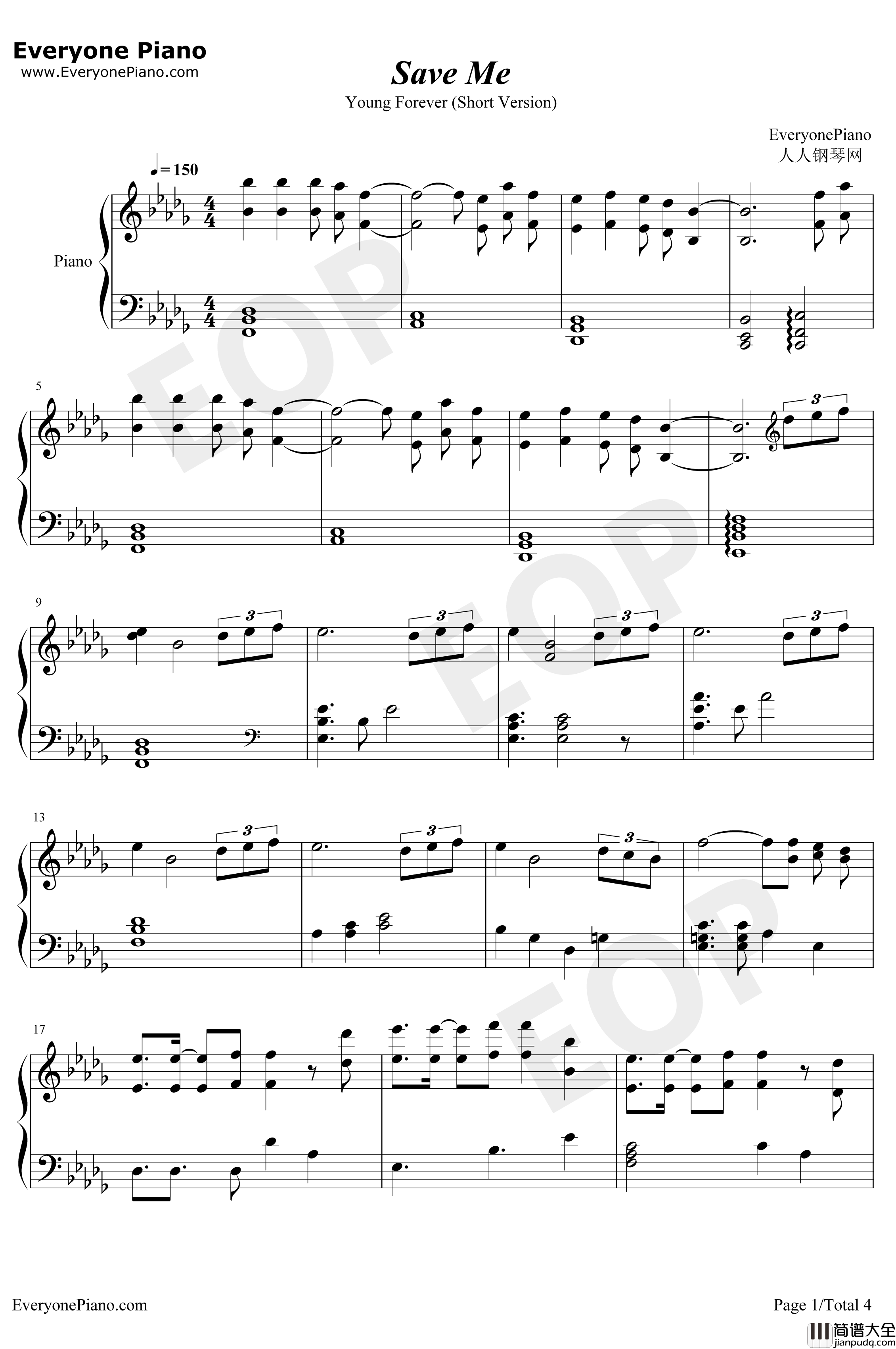 SaveMe钢琴谱_防弹少年团