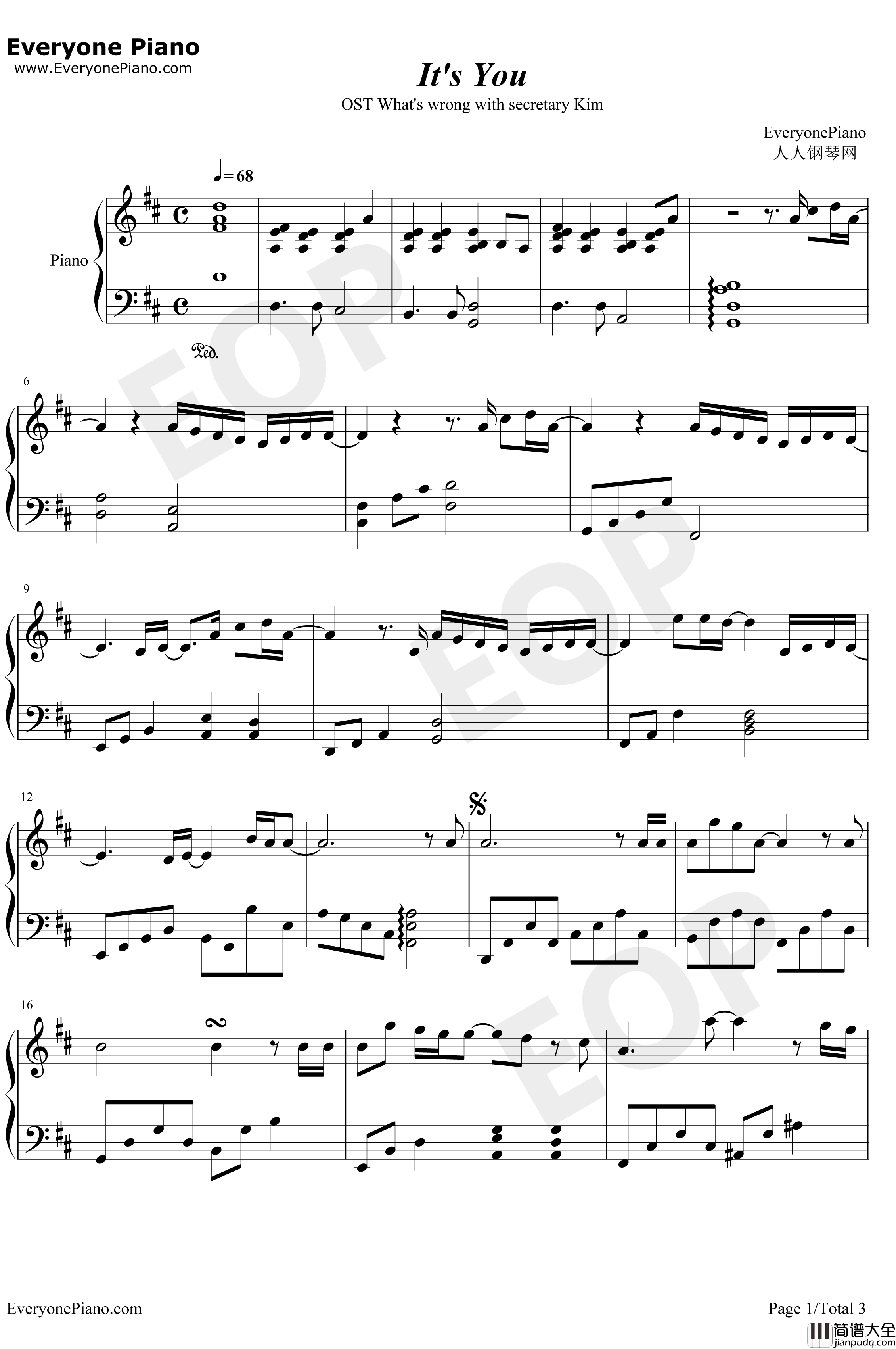 It'sYou钢琴谱_郑世云_金秘书为什么那样OST