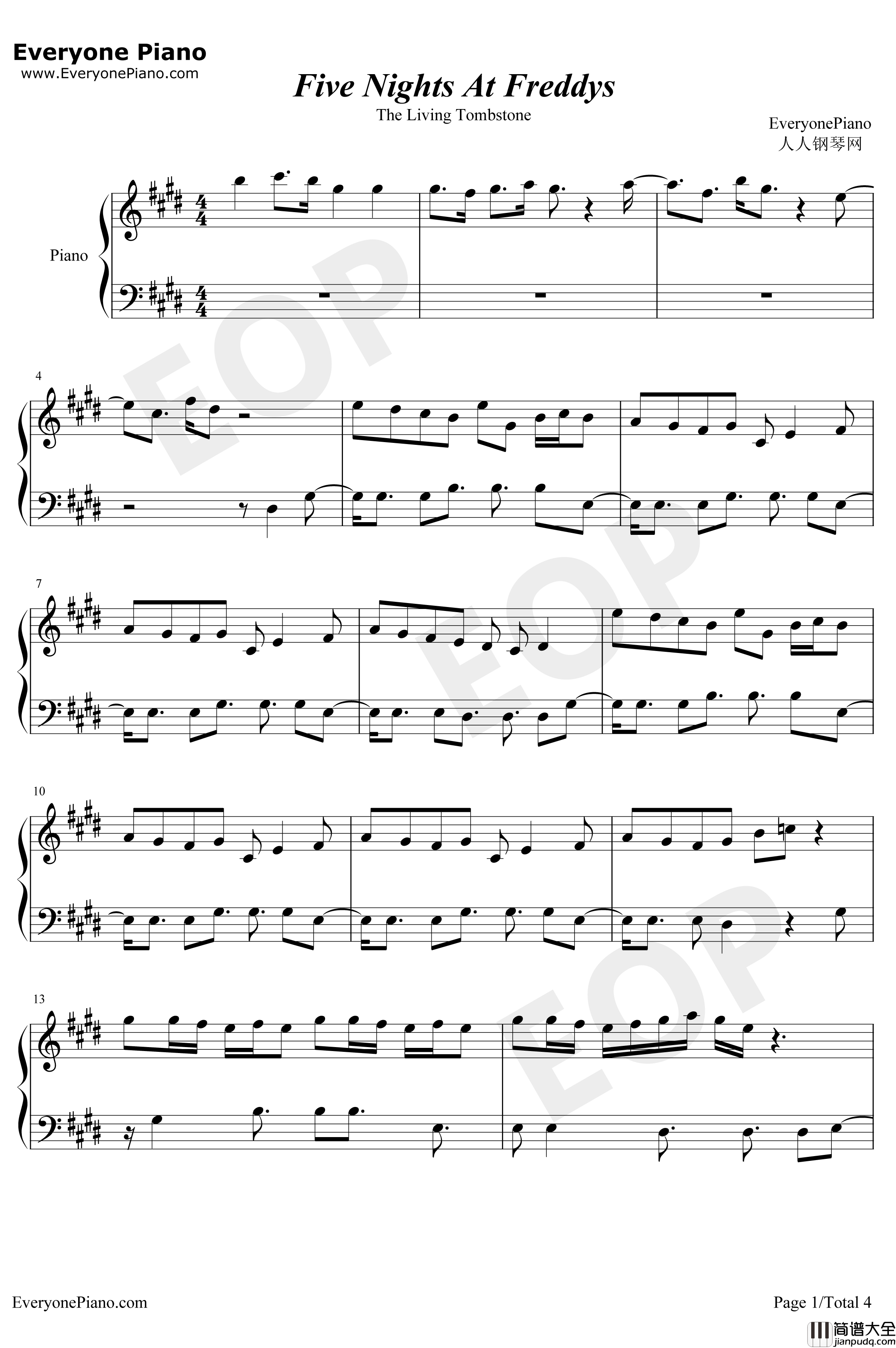 FiveNightsatFreddy's钢琴谱_TheLivingTombstone_TheLivingTombstone
