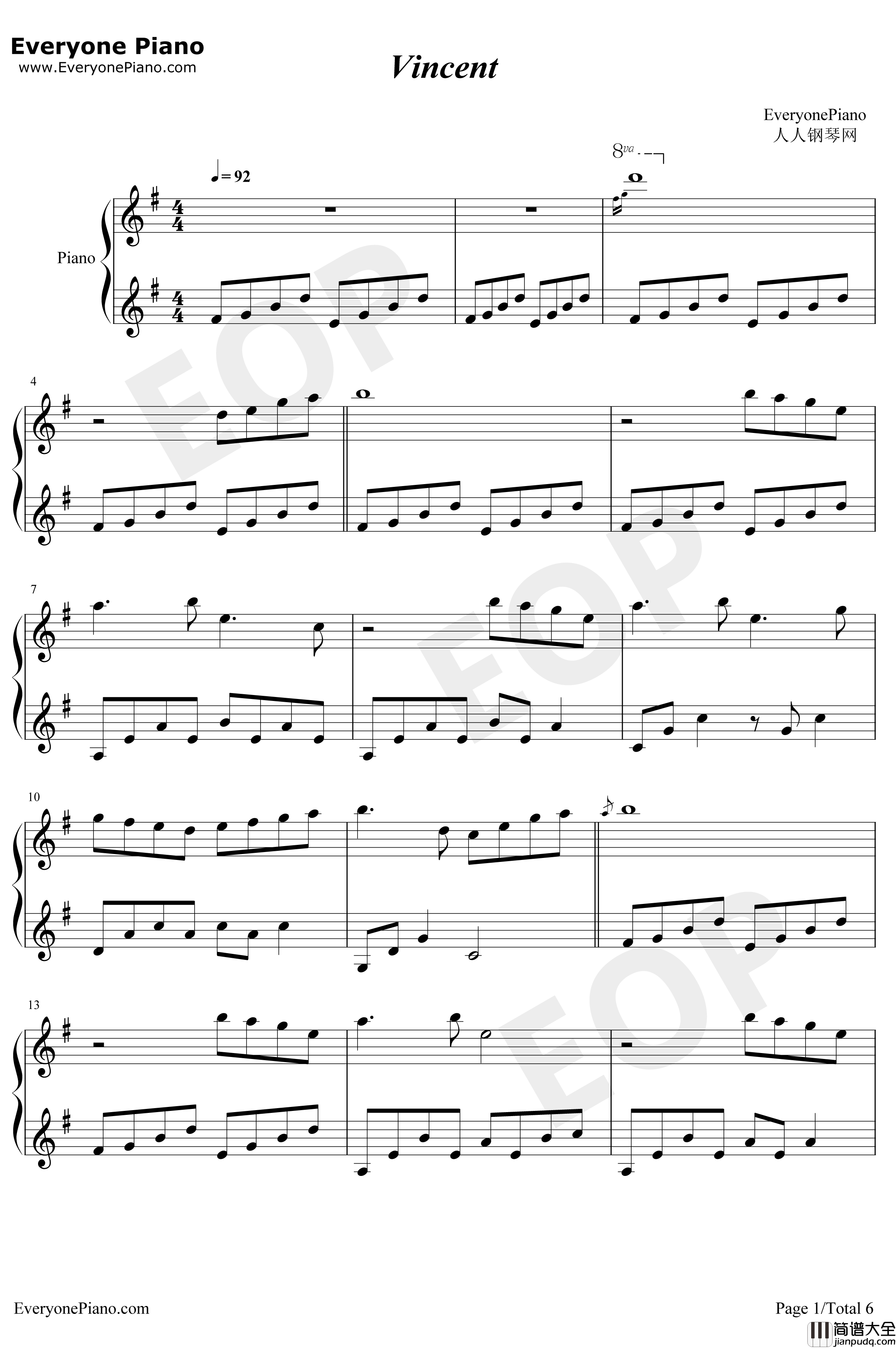 Vincent钢琴谱_DonMcLean_完整版