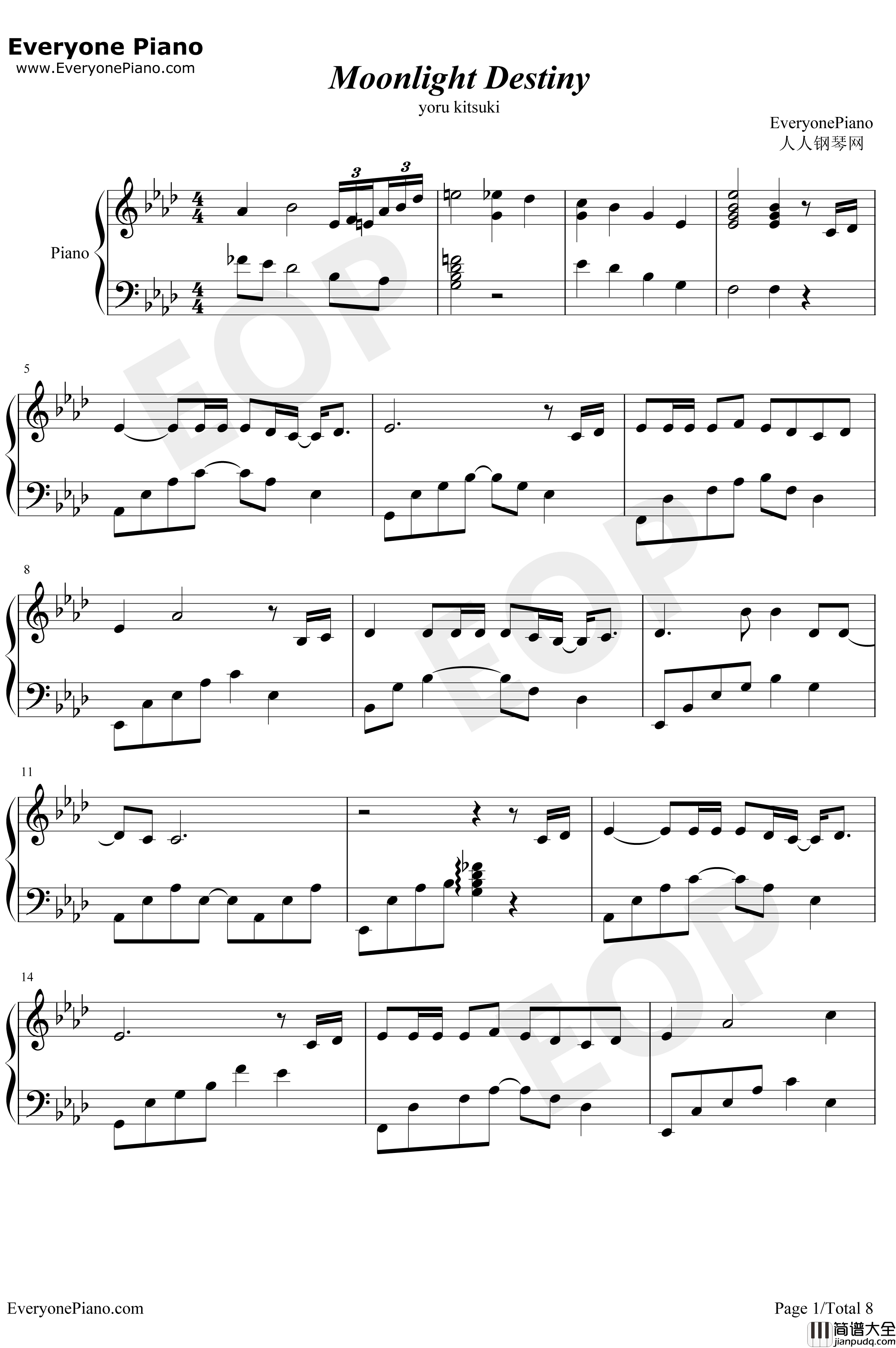 Moonlight_Destiny钢琴谱_りすこ、わかfromSTAR☆ANIS_月光下的命运_偶像活动OST
