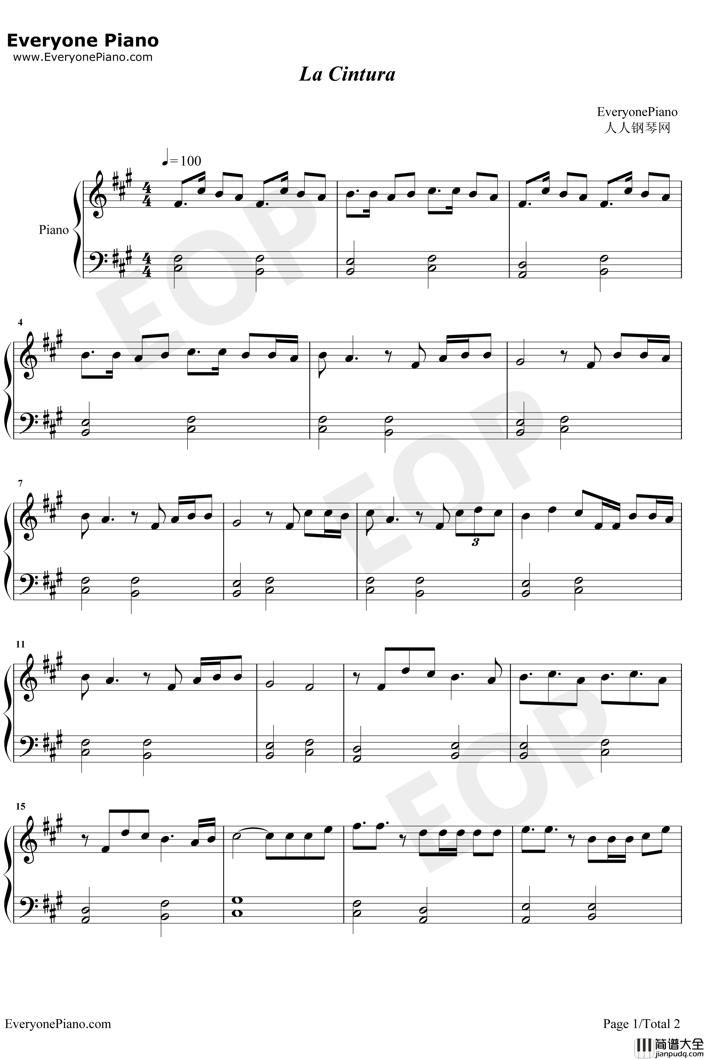 La_Cintura钢琴谱_AlvaroSoler