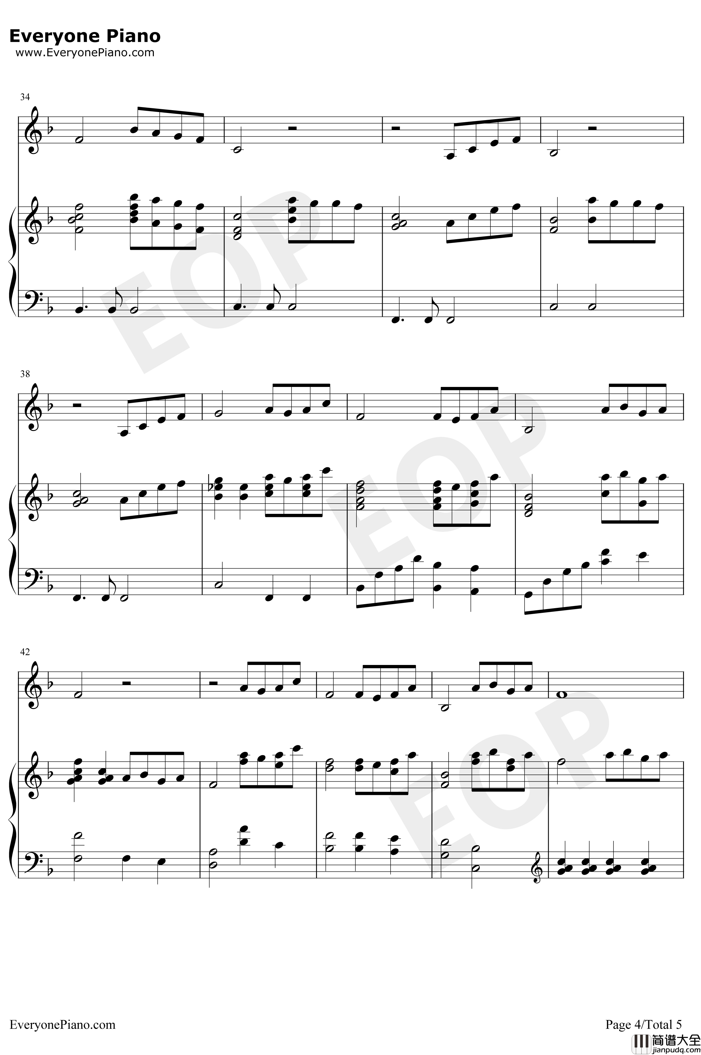 Beauty_and_the_Beast钢琴谱_席琳狄翁_美女与野兽主题曲