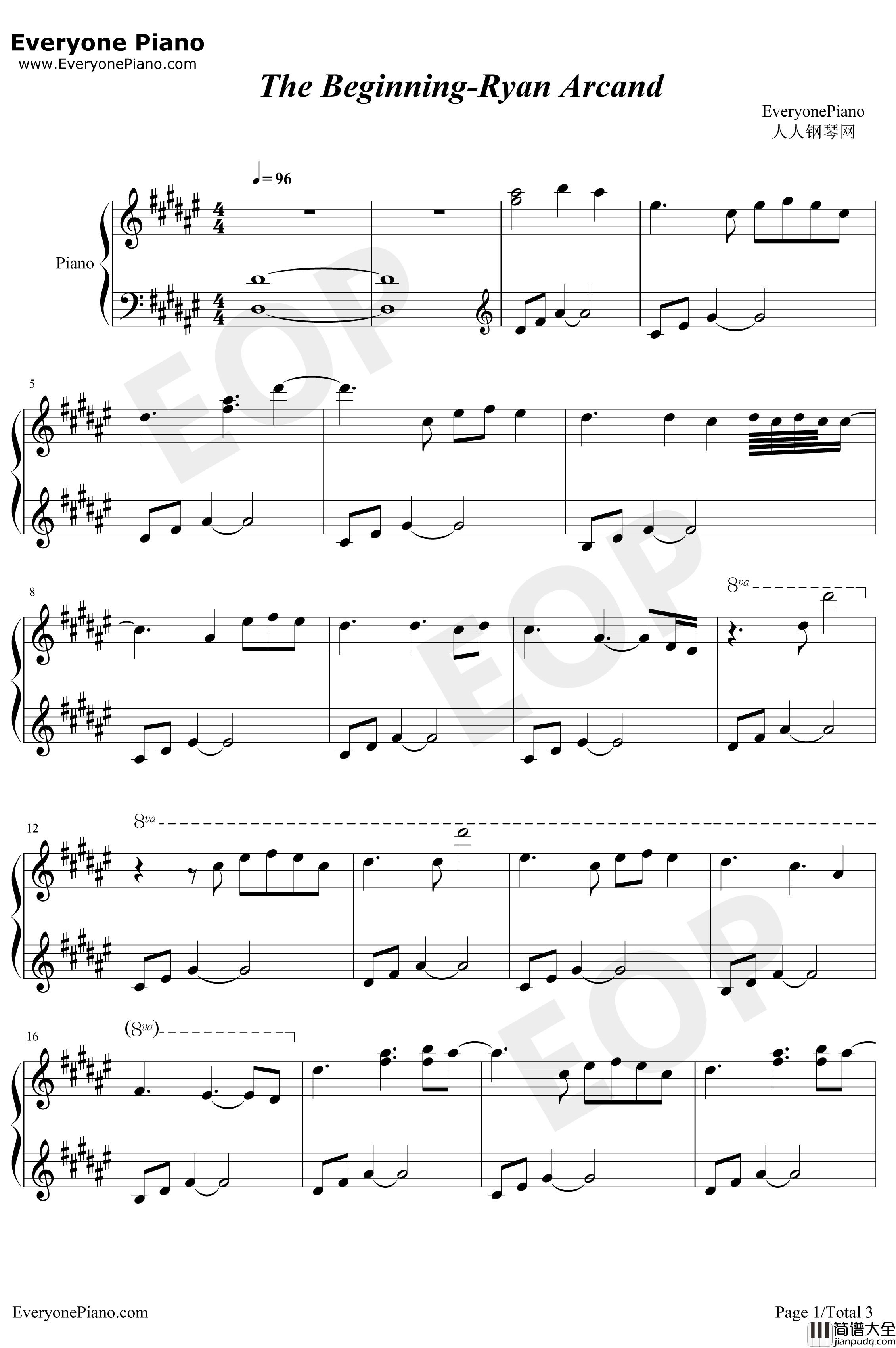 The_Beginning钢琴谱_RyanArcand加拿大流浪汉钢琴曲
