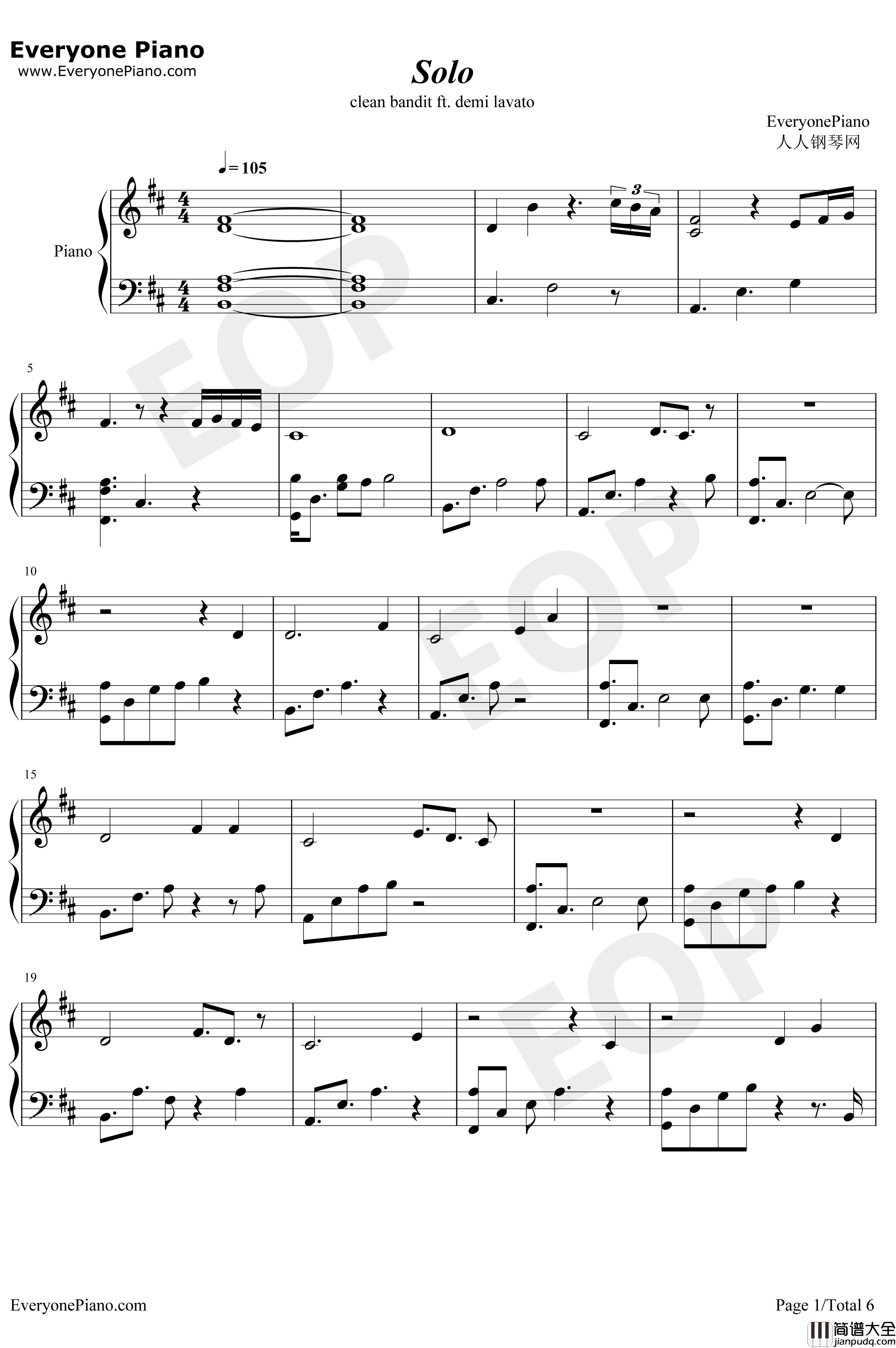 Solo钢琴谱_CleanBandit