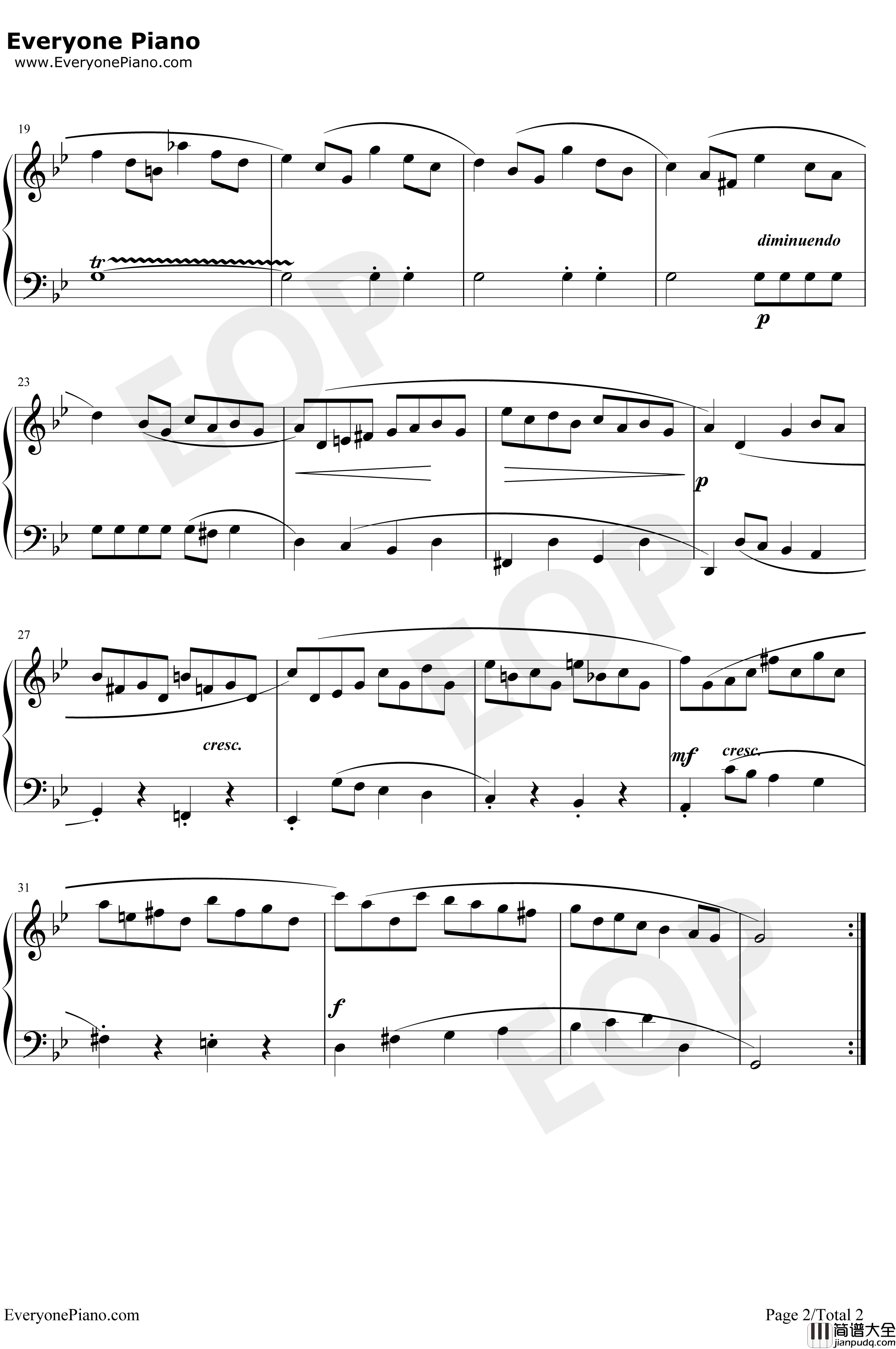 加伏特舞曲20钢琴谱_巴赫_巴赫初级钢琴曲集