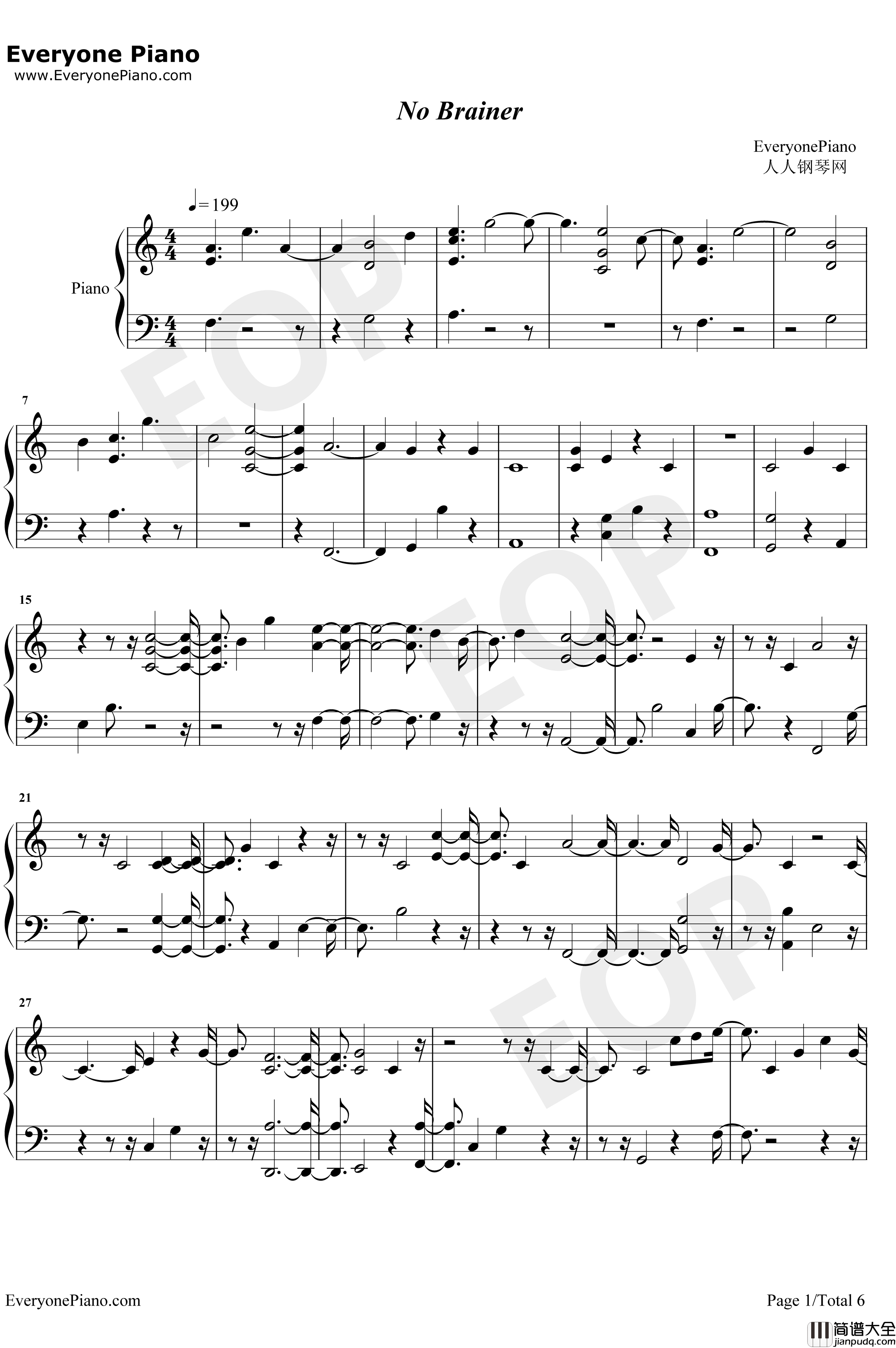 No_Brainer钢琴谱_DJKhaledJustinBieber