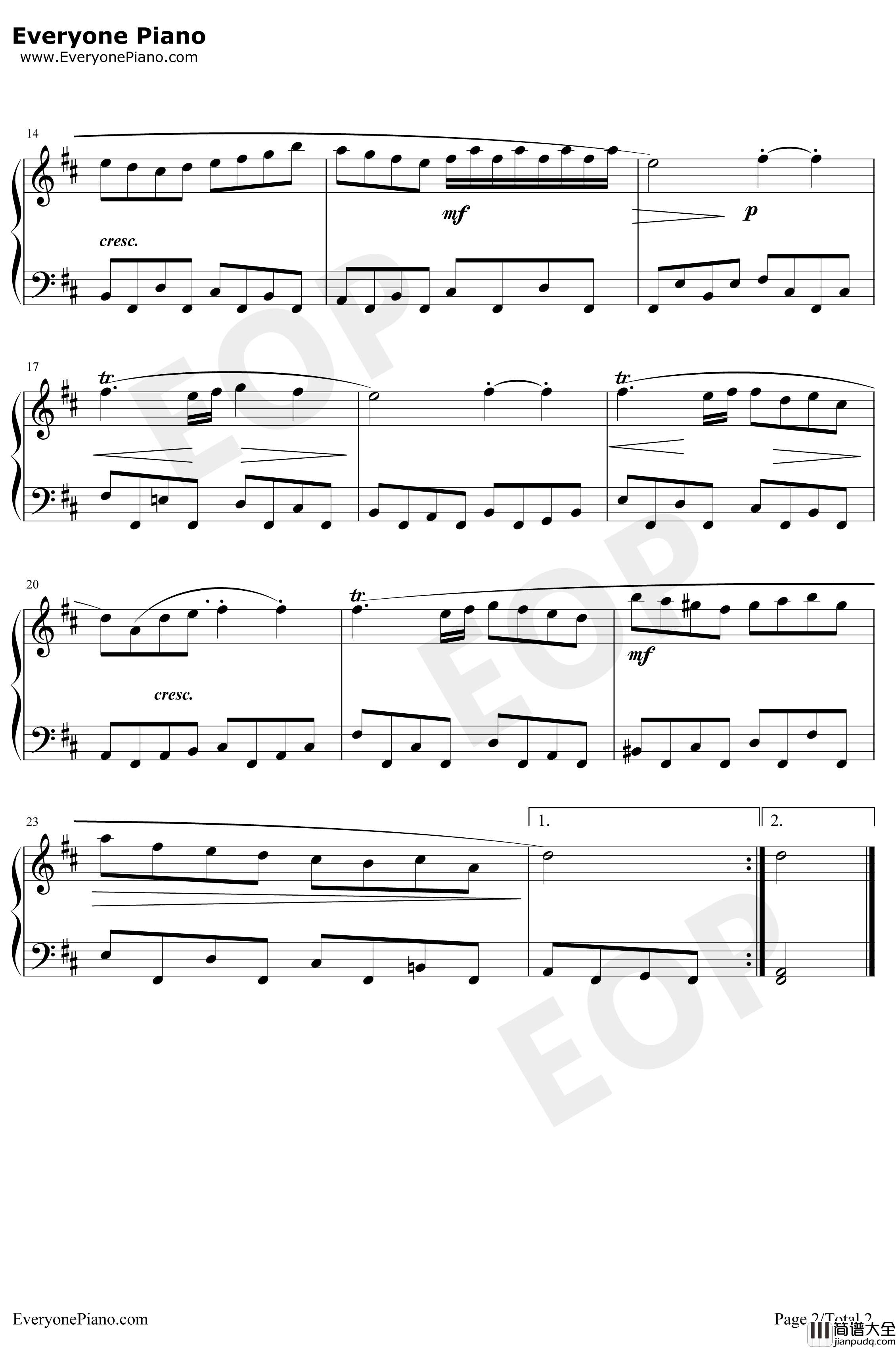 加伏特舞曲18钢琴谱_巴赫初级钢琴曲集