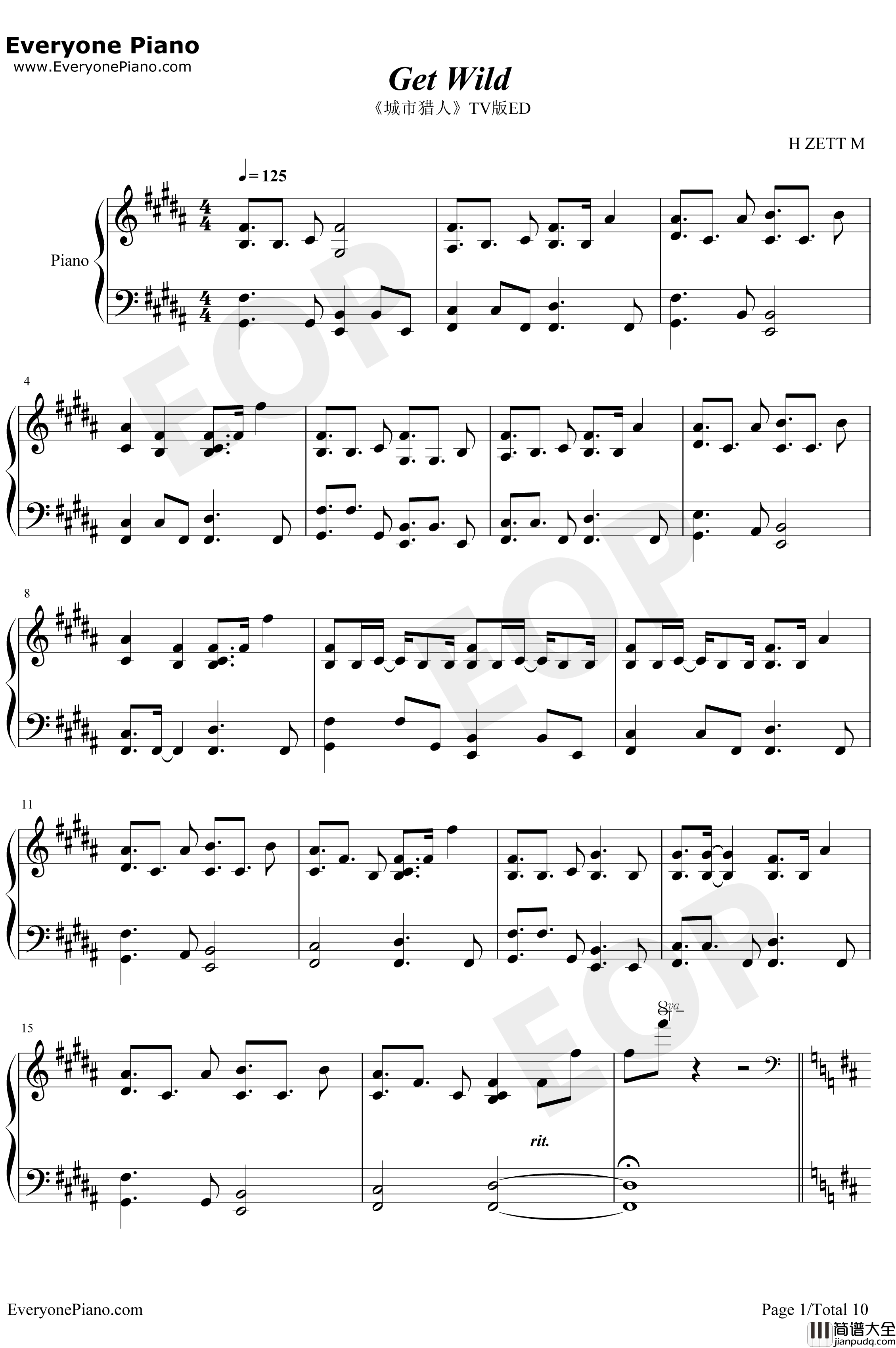 Get_Wild钢琴谱_TMNetwork_城市猎人ED