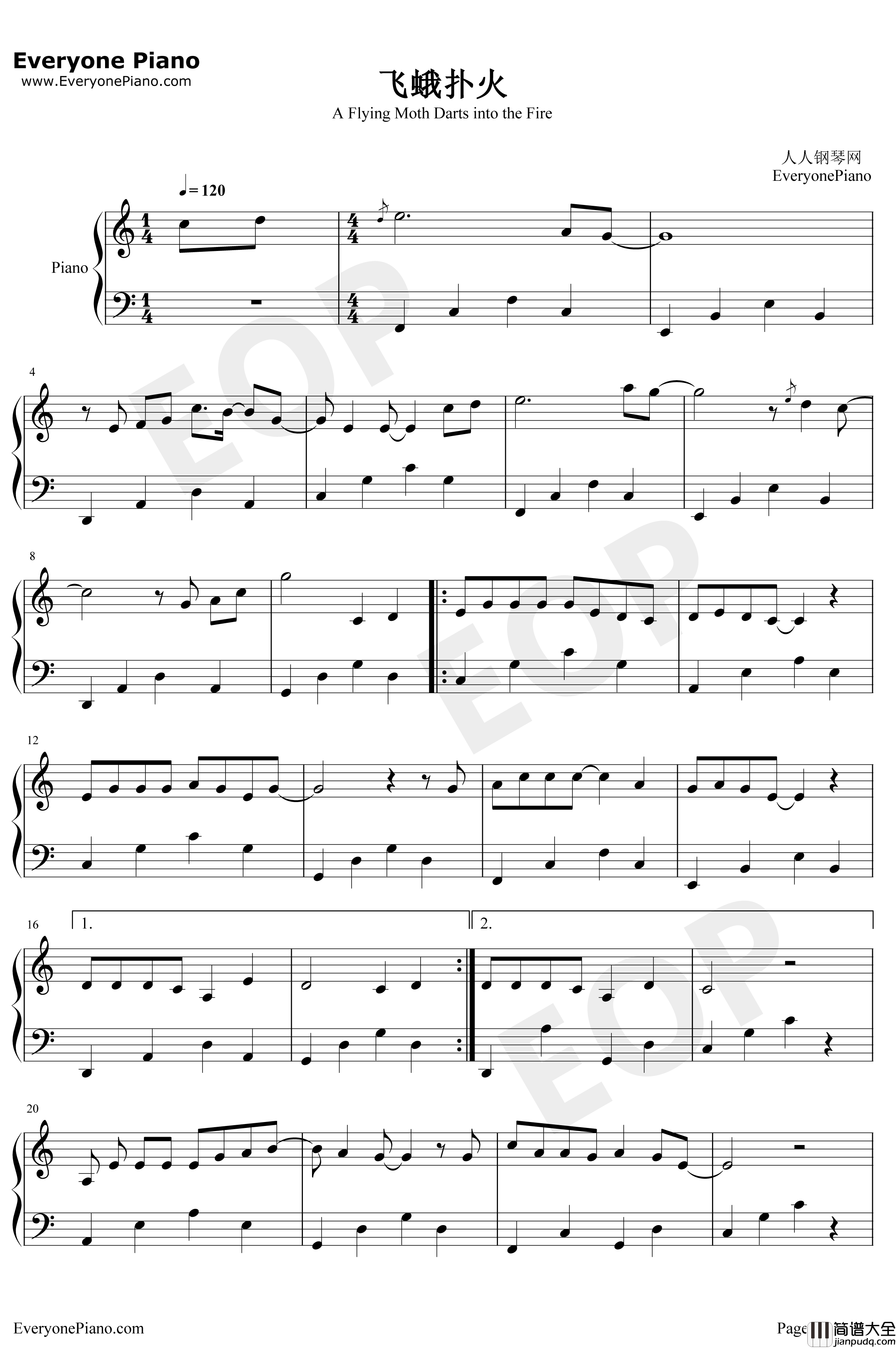 飞蛾扑火钢琴谱_王健_是否冥冥之中注定你我没有结果