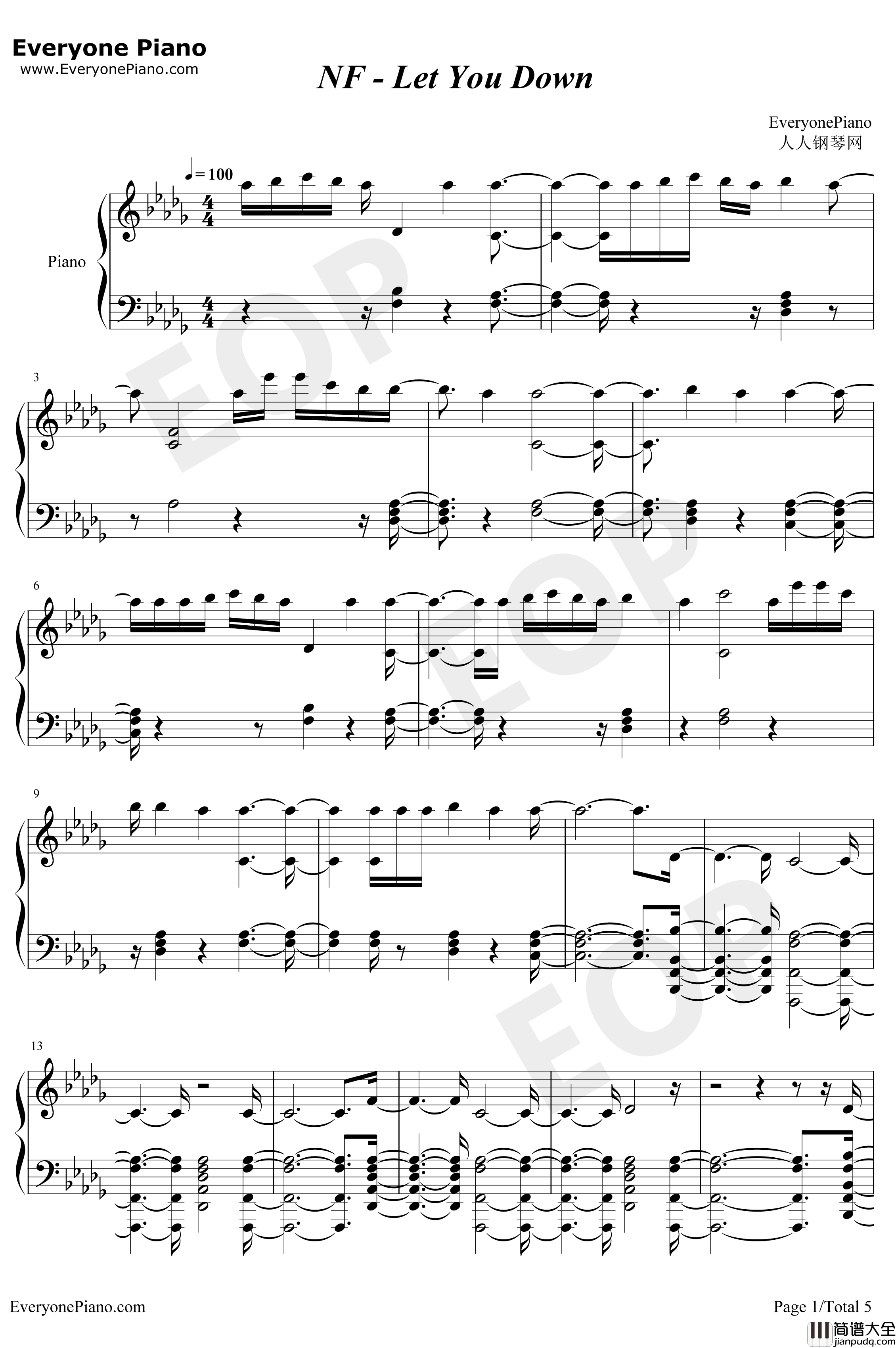 Let_You_Down钢琴谱_NF