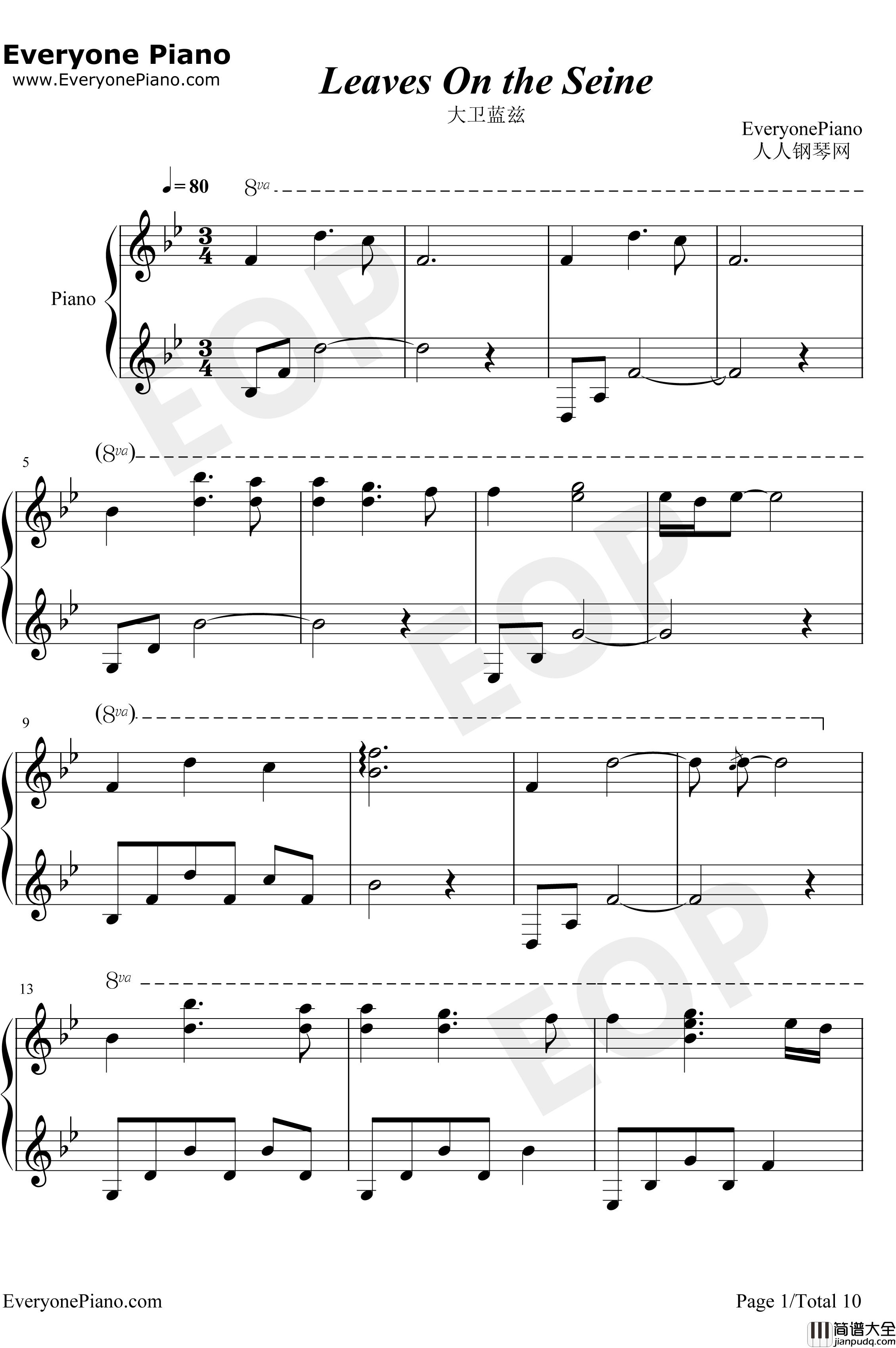Leaves_On_The_Seine钢琴谱_大卫蓝兹