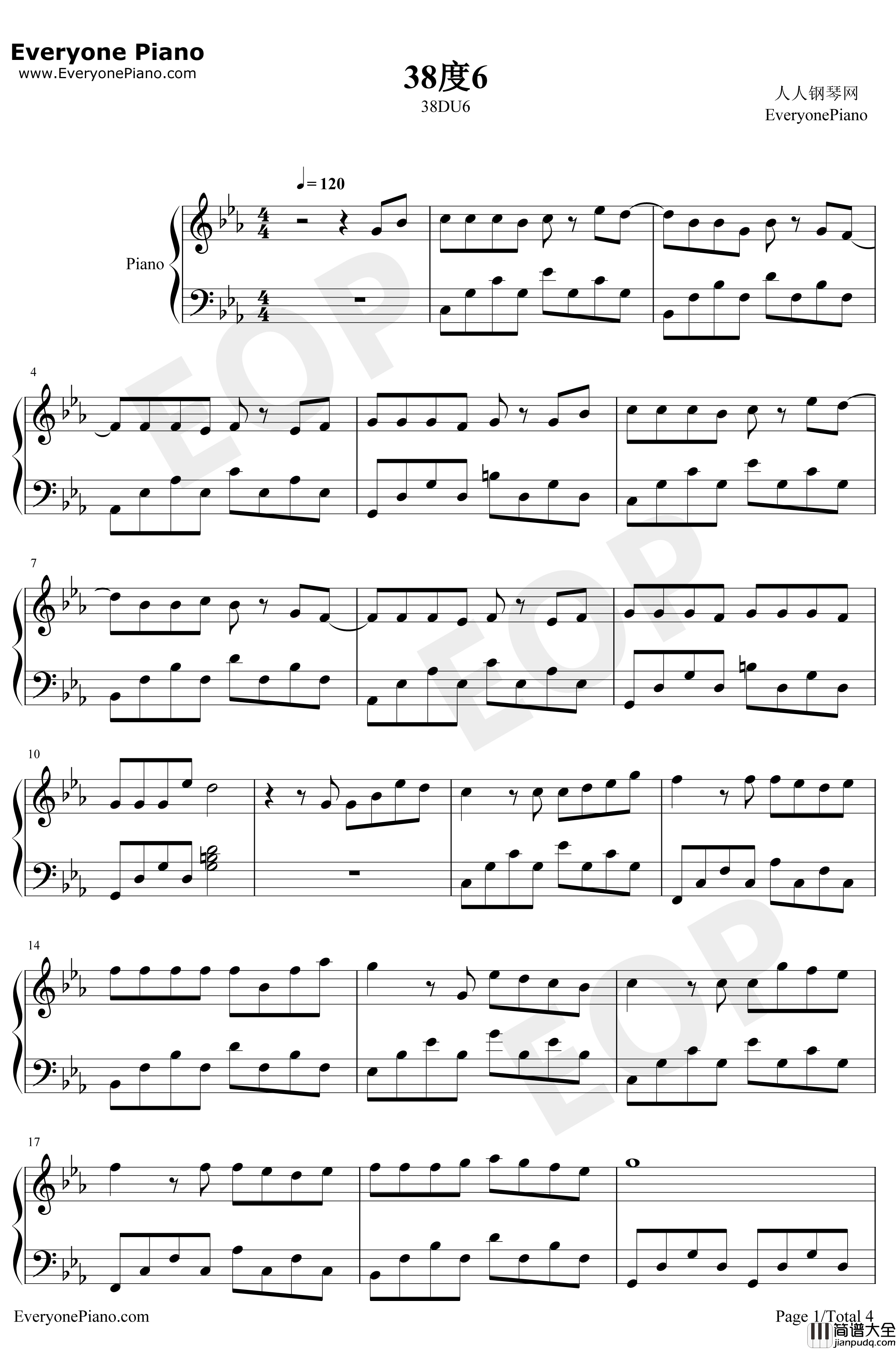 38度6钢琴谱_黑龙_拥抱这片绿洲那热烈的温柔_抖音歌曲