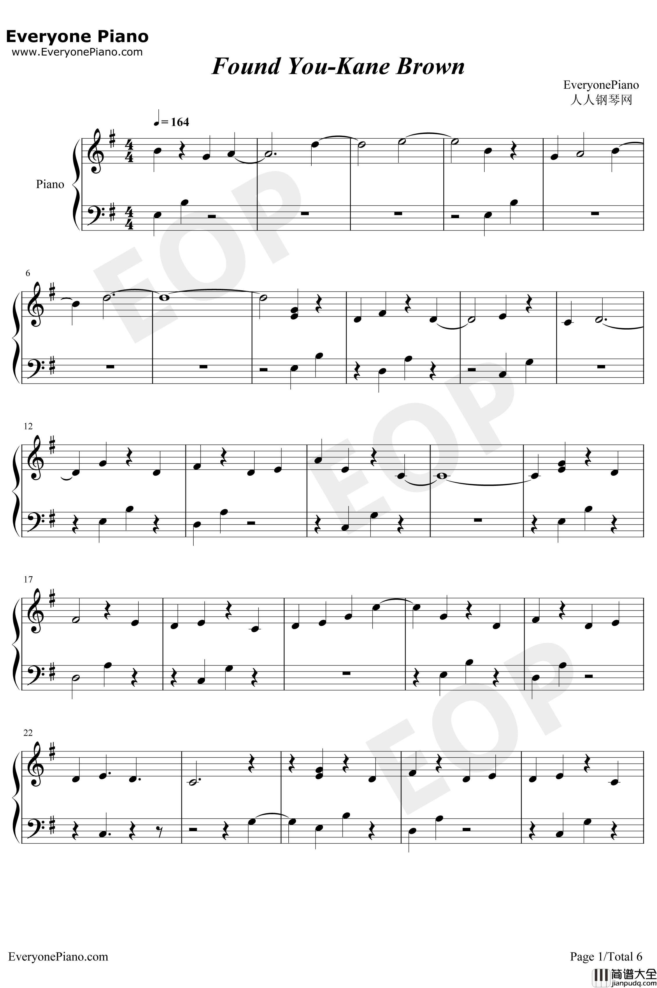 Found_You钢琴谱_KaneBrown