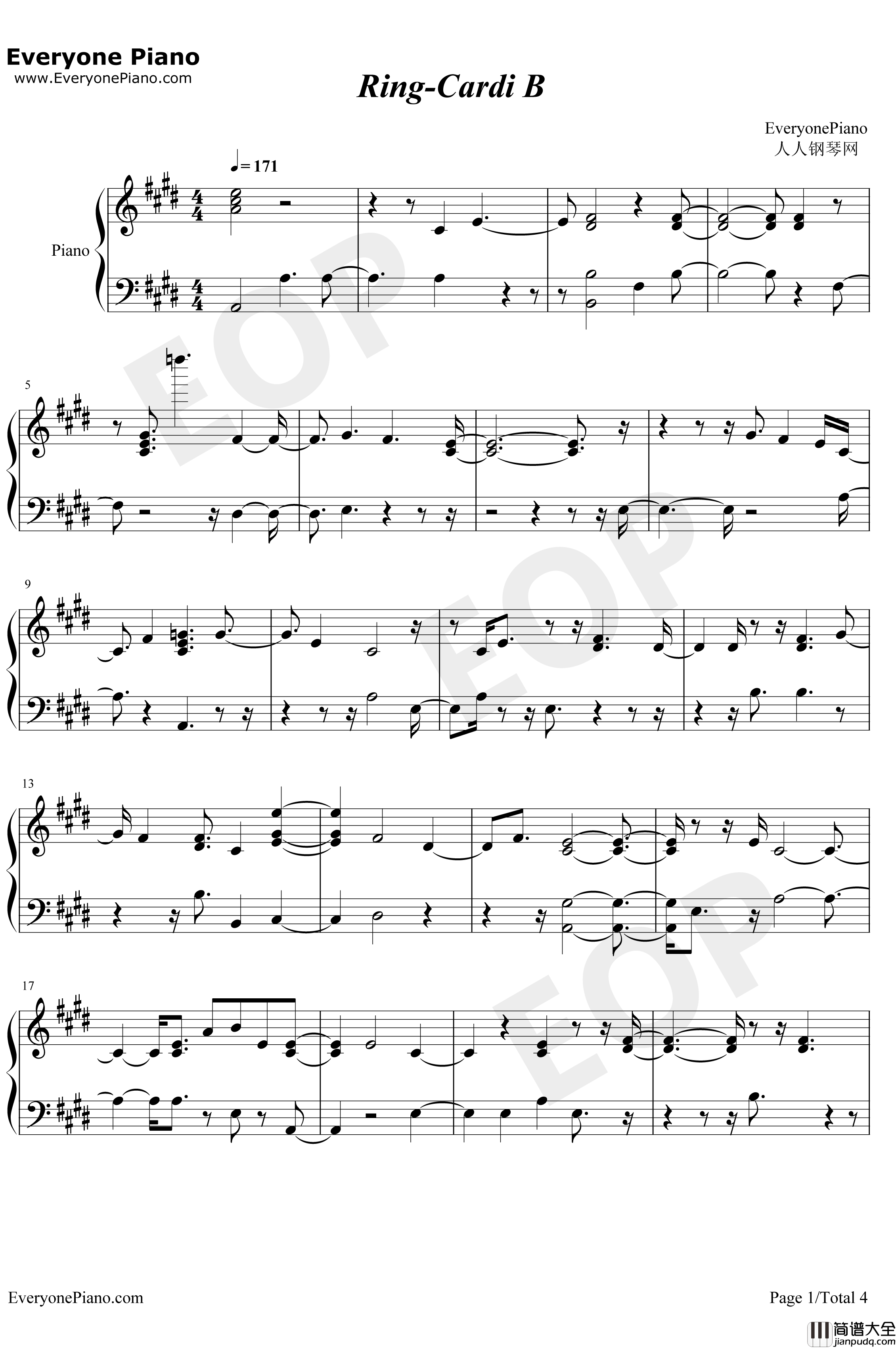 Ring钢琴谱_CardiB