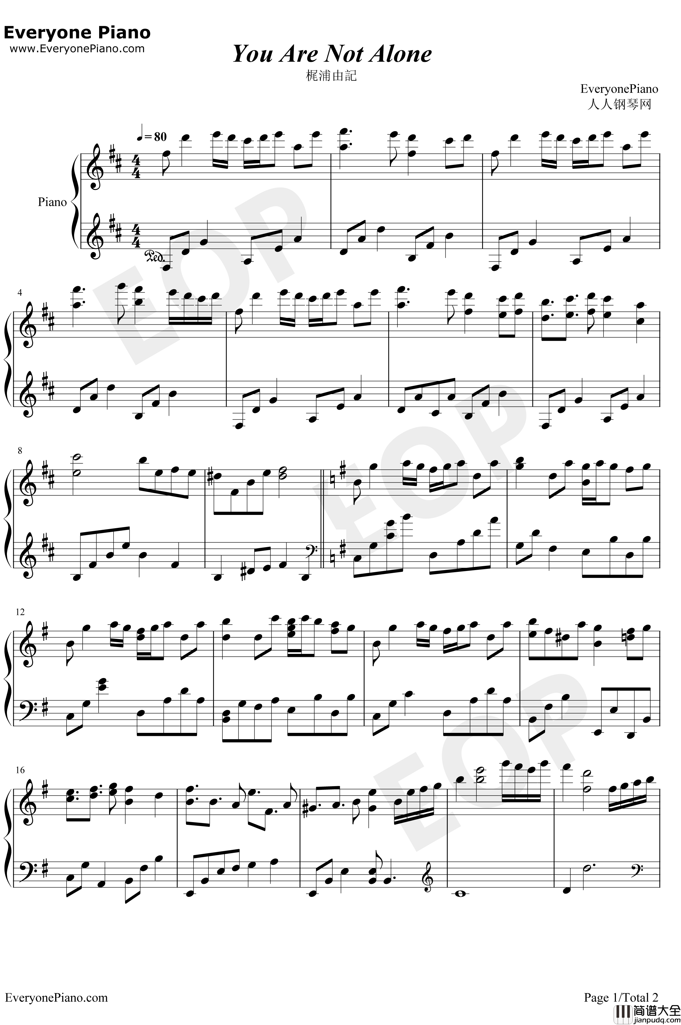You_Are_Not_Alone钢琴谱_梶浦由记_刀剑神域IIOST