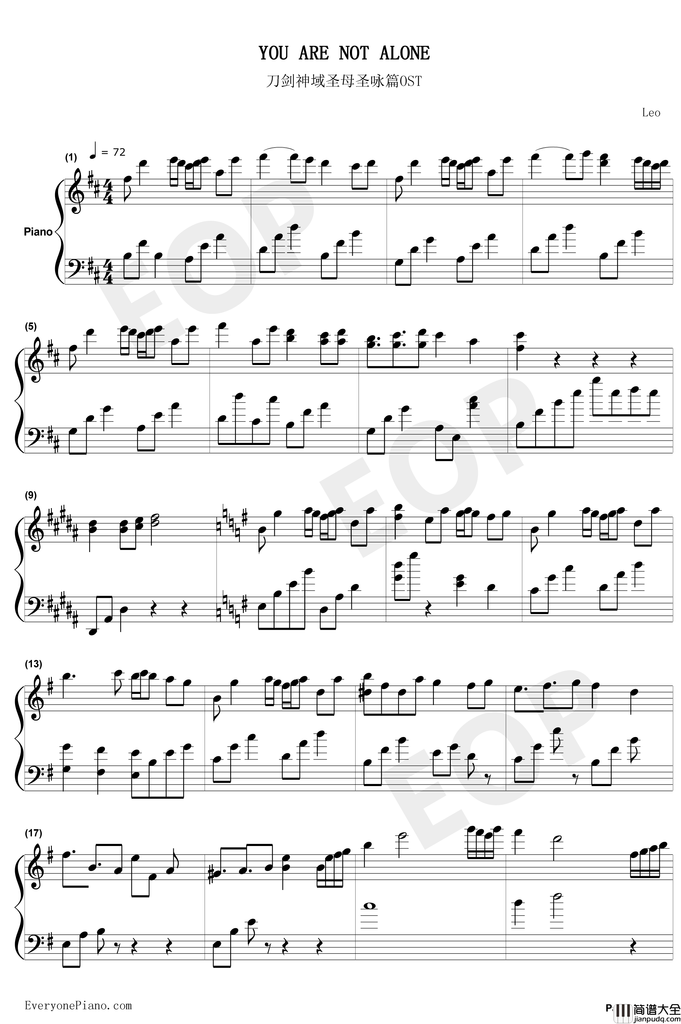 You_Are_Not_Alone钢琴谱_梶浦由记_完整版