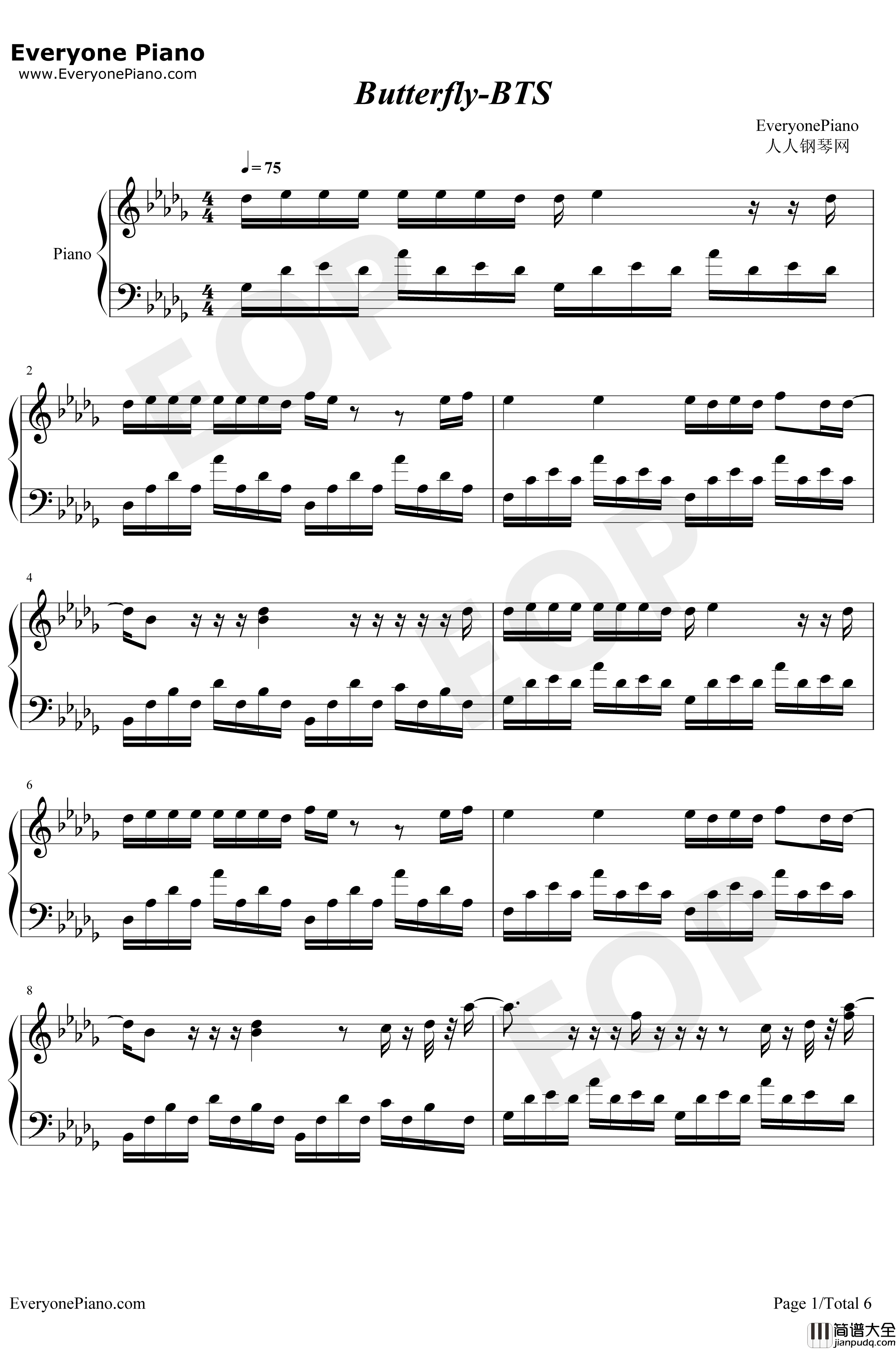 Butterfly钢琴谱_防弹少年团