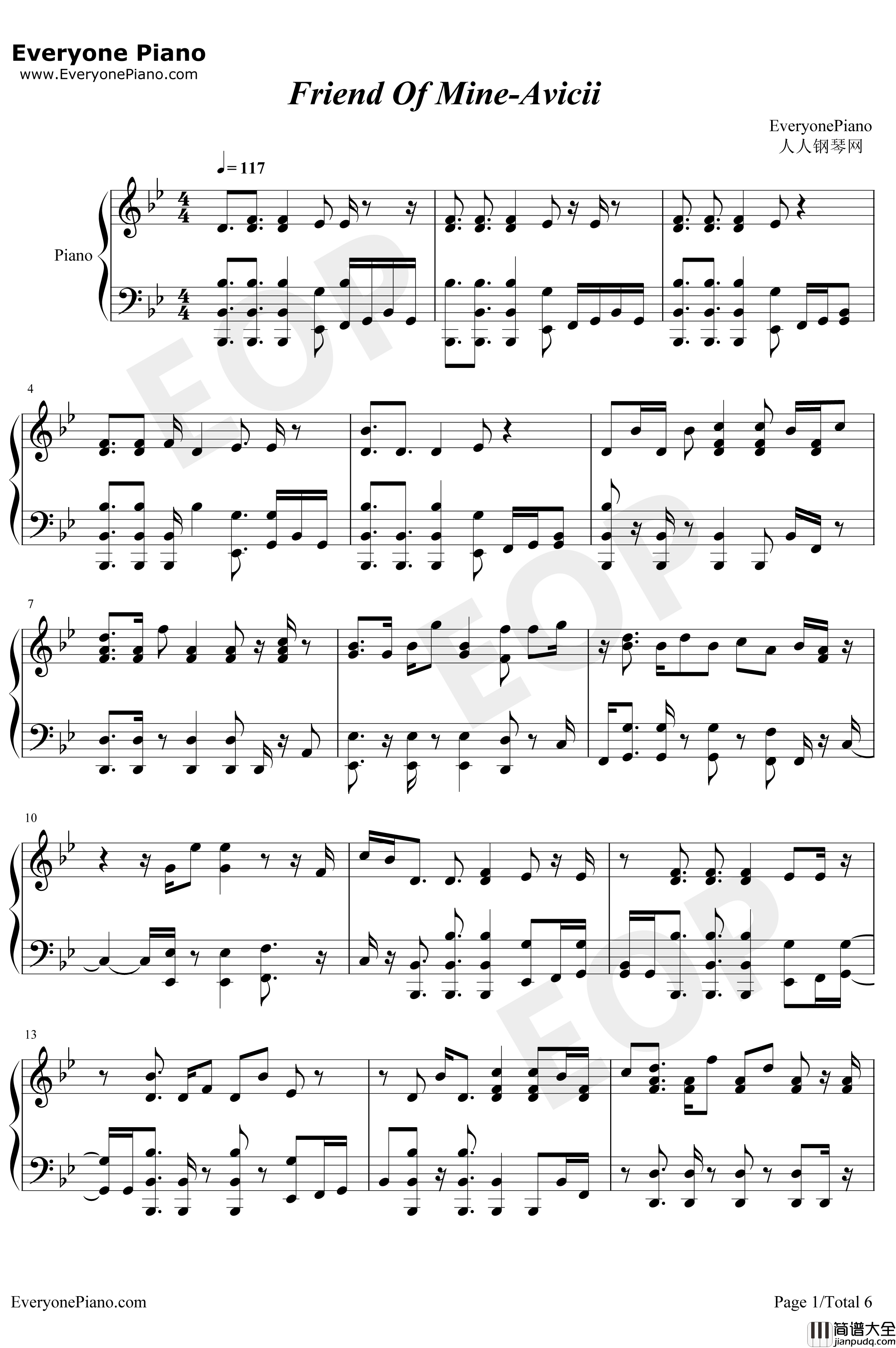 Friend_Of_Mine钢琴谱_Avicii