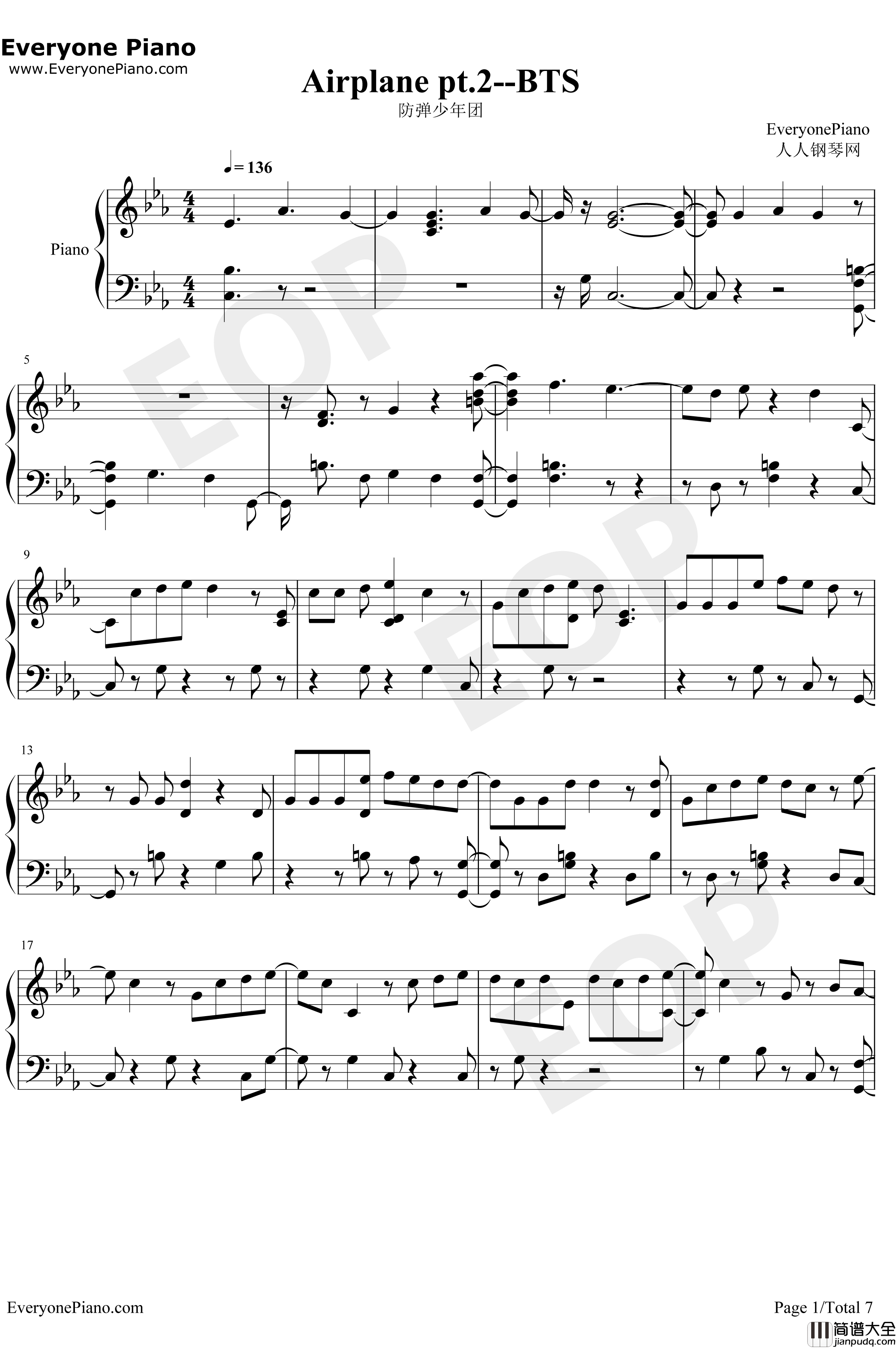 Airplanept.2钢琴谱__防弹少年团