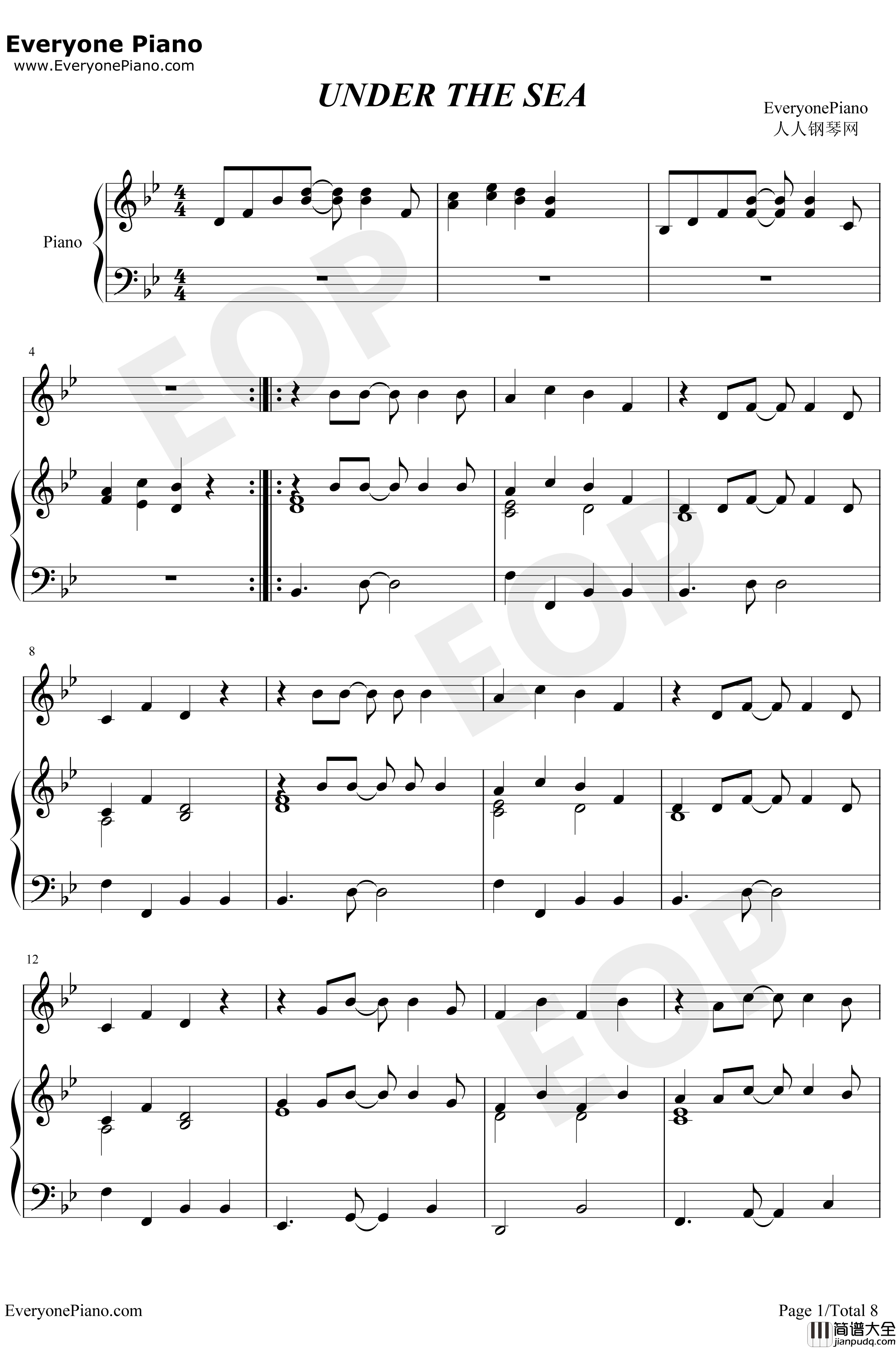 Under_the_Sea钢琴谱_AlanMenken_小美人鱼主题曲
