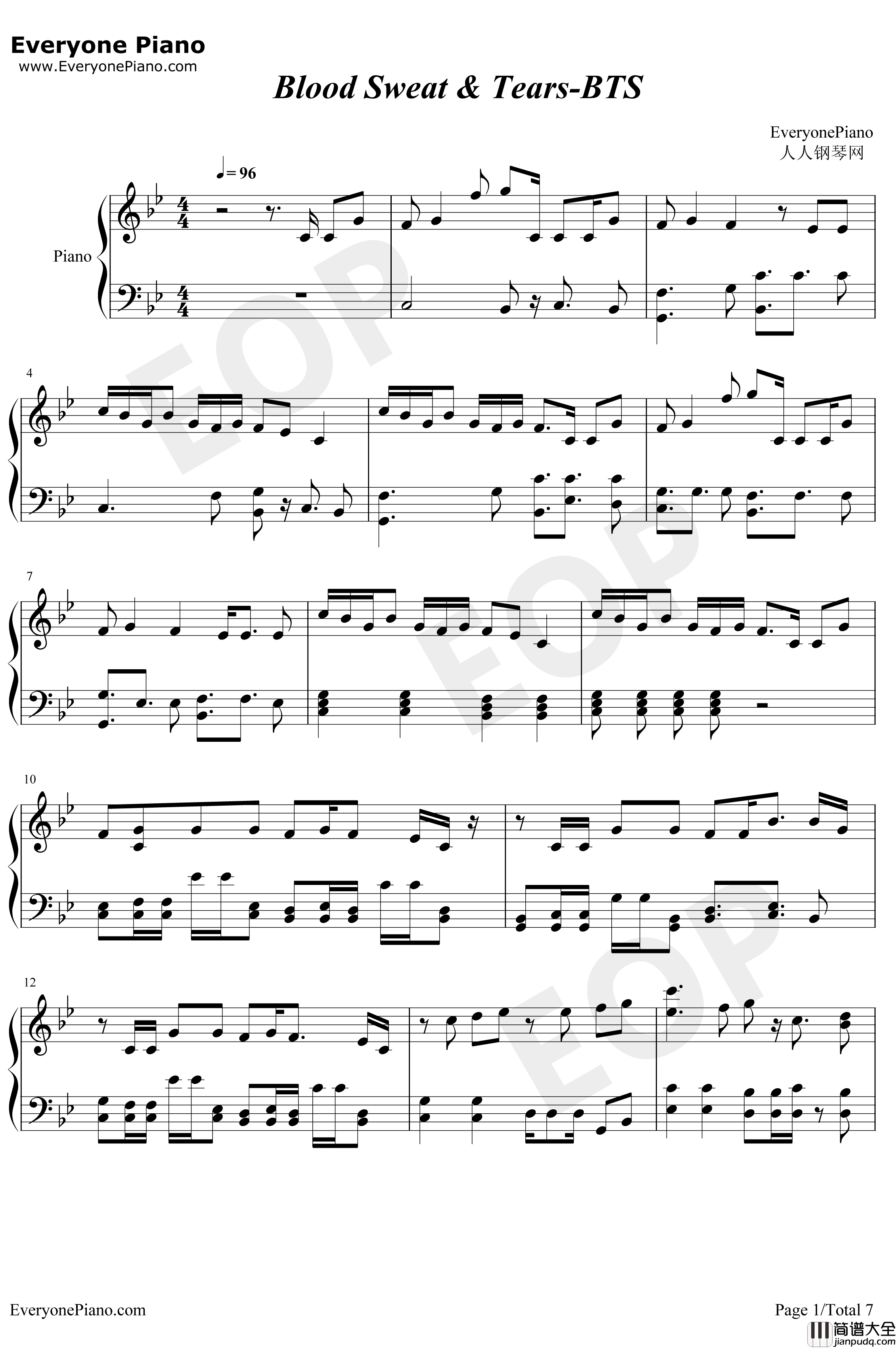 Blood_Sweat_&Tears钢琴谱_防弹少年团