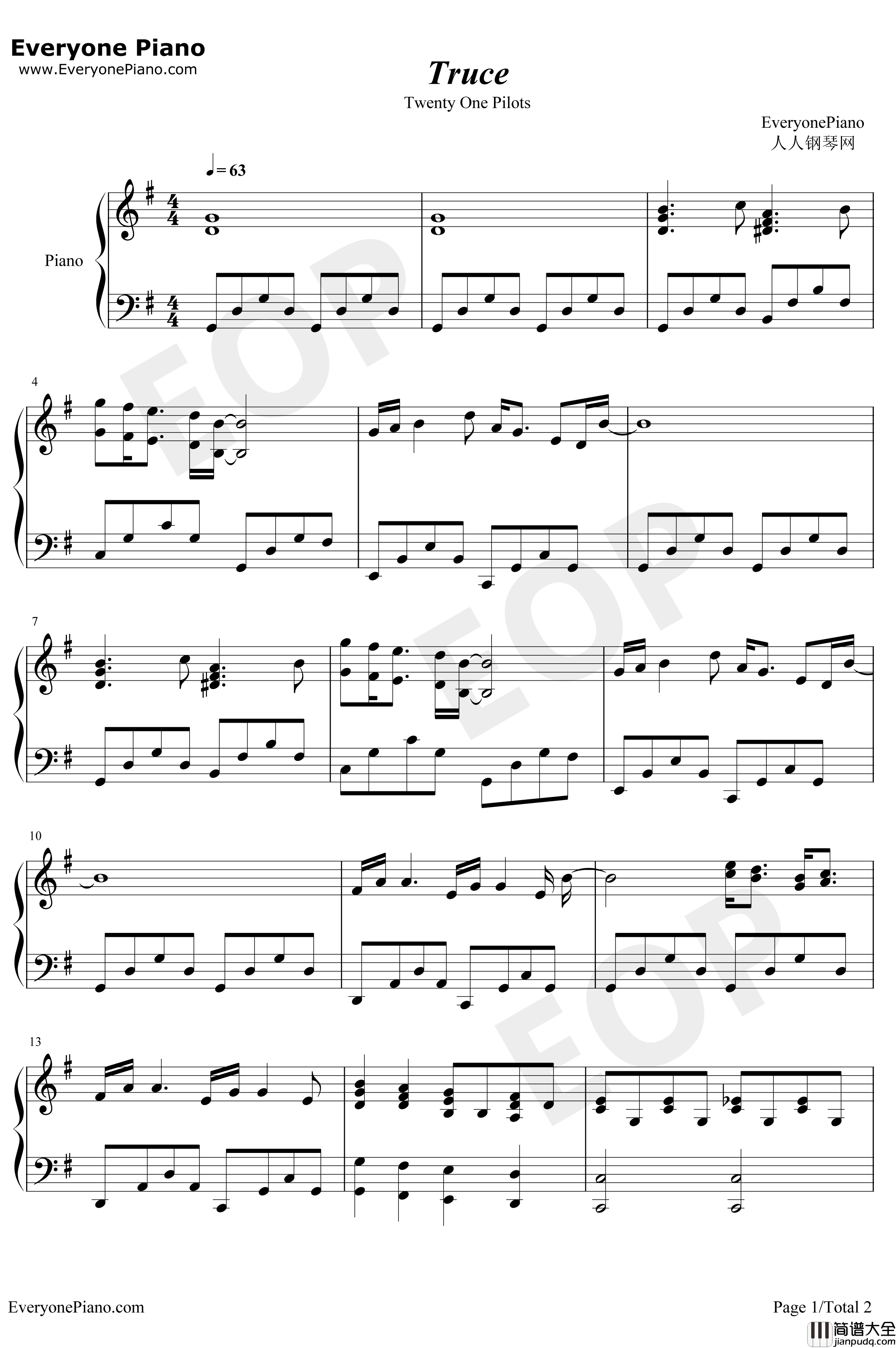 Truce钢琴谱_TwentyOnePilots